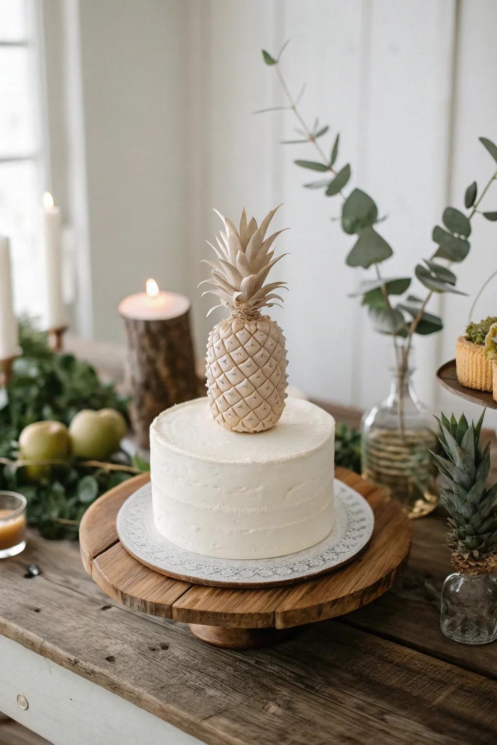 Embrace the sweetness of the tropics with this stunning pineapple-shaped cake topper, perfect for a touch of paradise on your special day. 🍍