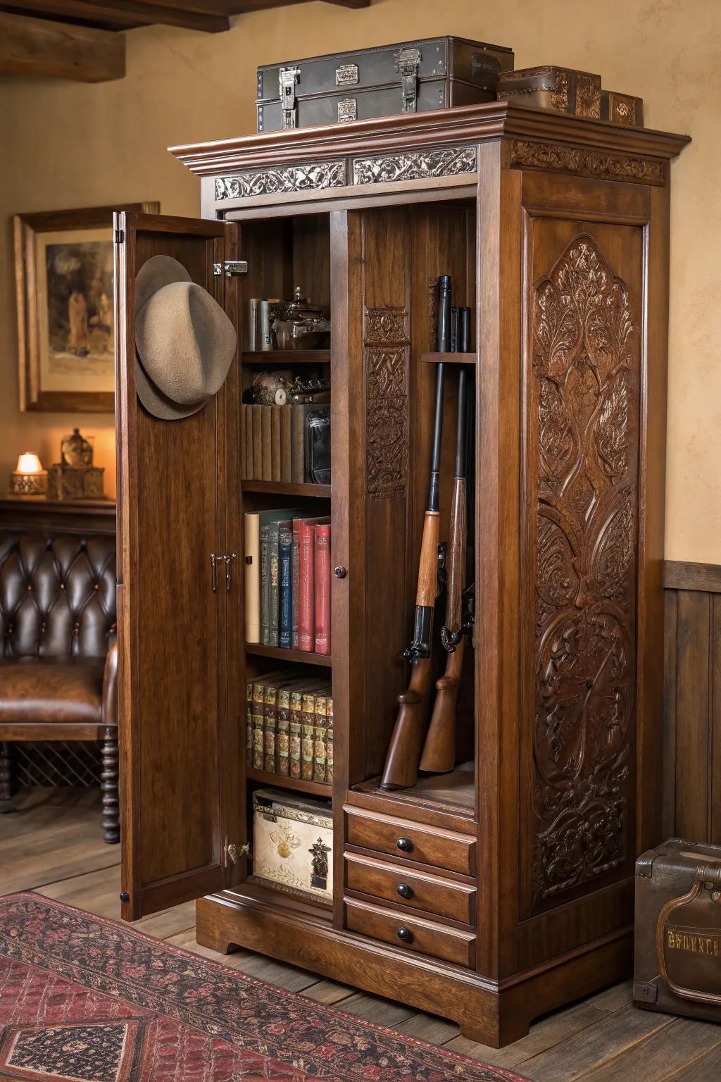 Transform vintage charm into functional style with this unique ammo cabinet idea.
