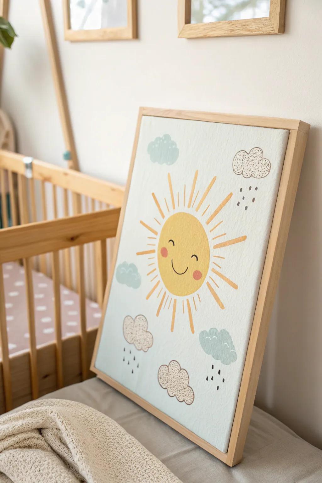Bring sunshine indoors with this handcrafted baby canvas, a perfect blend of simplicity and natural beauty.