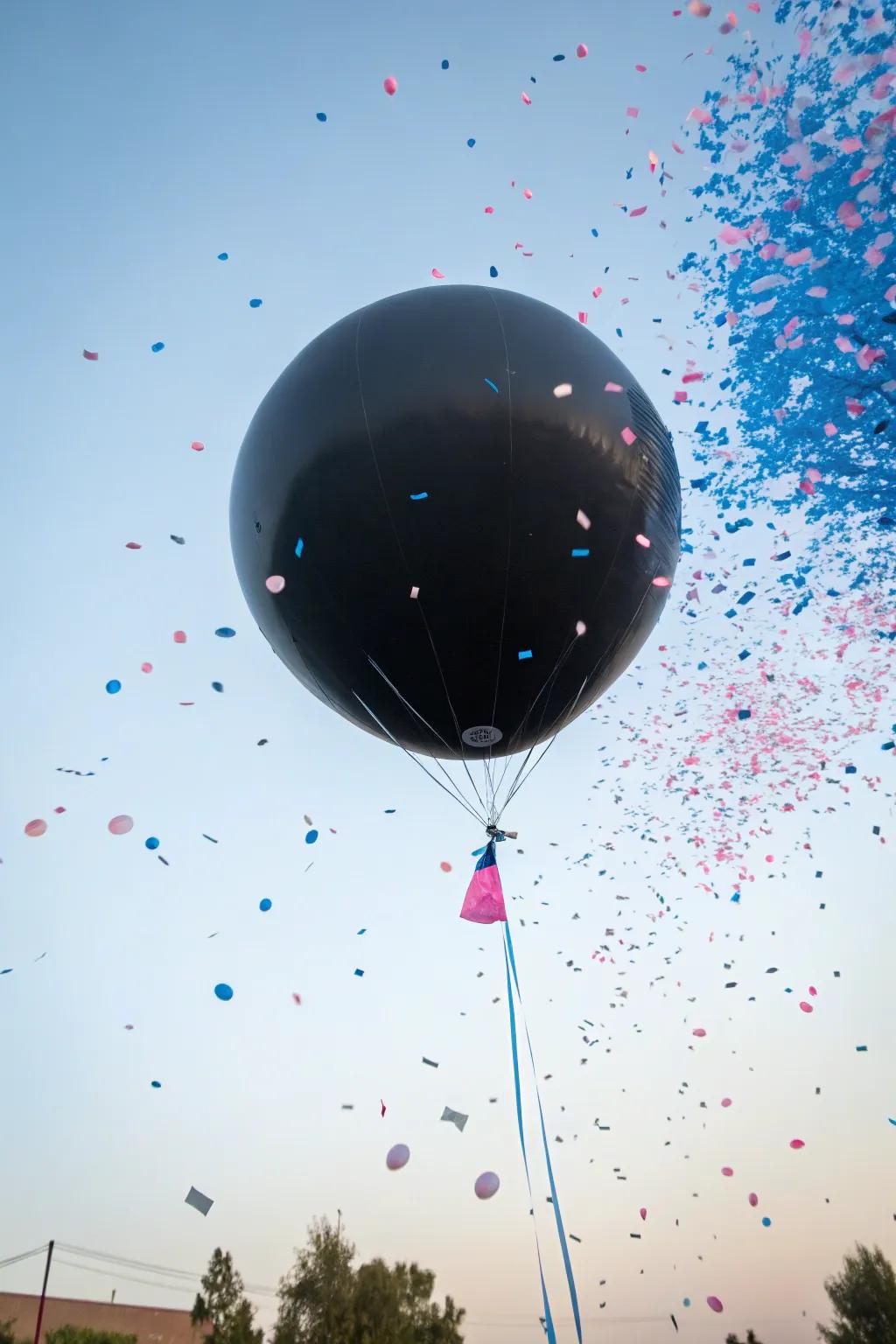 A balloon pop adds excitement to the gender reveal moment.