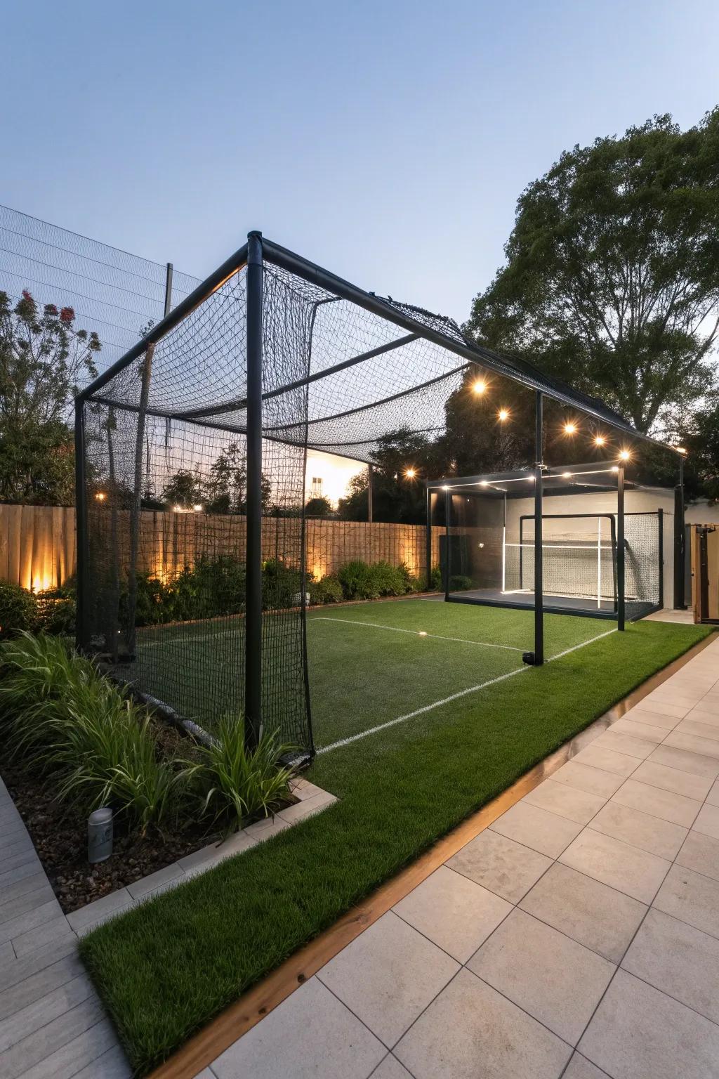 Elevate your backyard game with a versatile sports space that effortlessly switches from baseball to soccer.