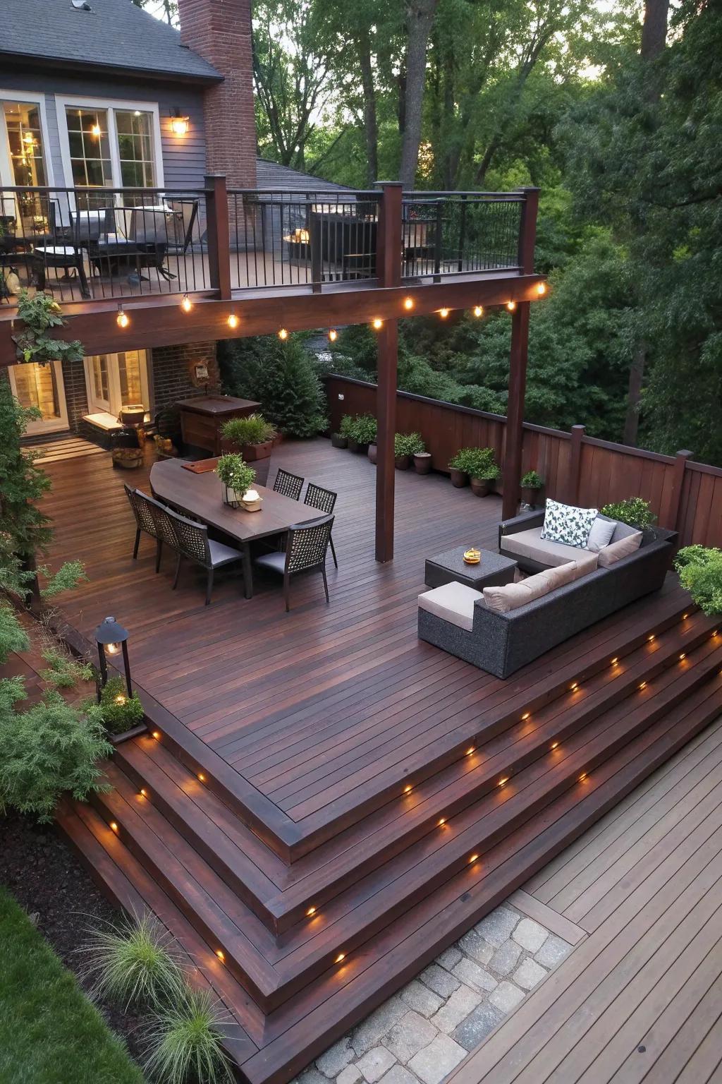 Transform your backyard into a multi-level marvel, perfect for dining and lounging in style.