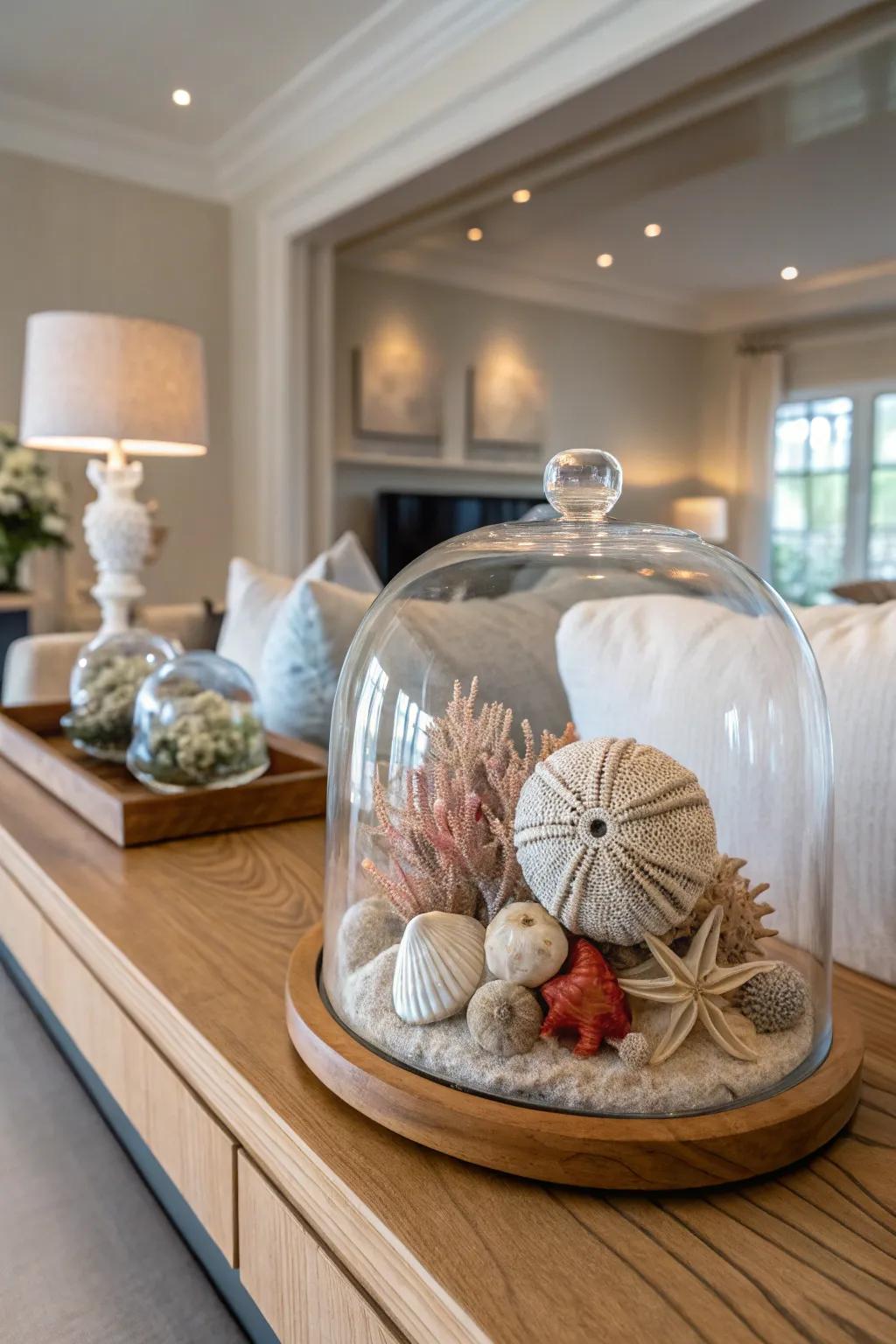 Cloches elevate the simple beauty of beach treasures.