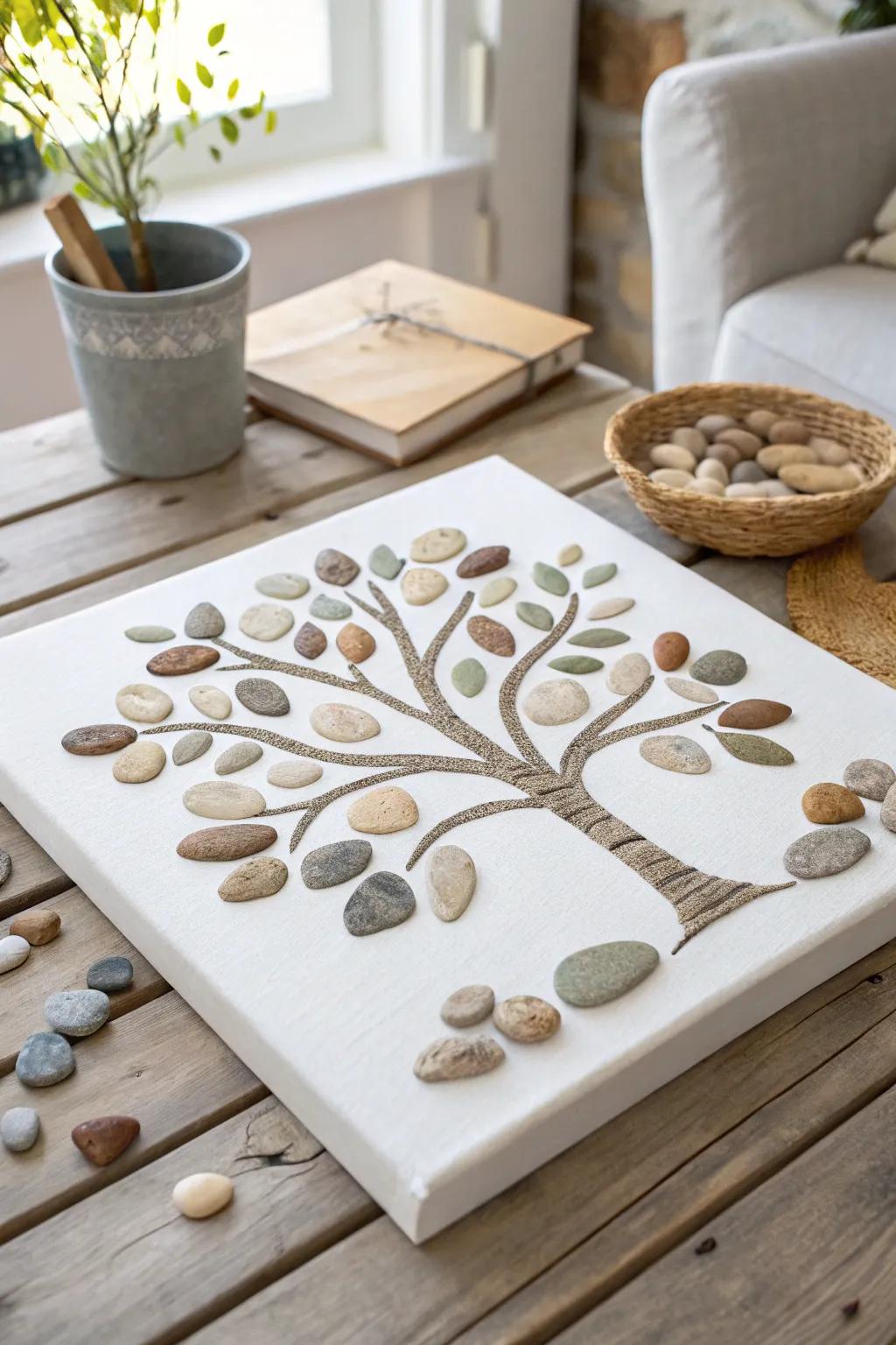 Embrace nature's artistry with this calming pebble tree creation, perfect for adding a touch of earthy elegance to your space.