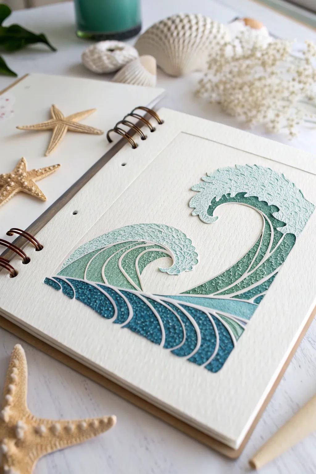 Capture the ocean's rhythm with minimalist wave cutouts, transforming your scrapbook into a serene coastal escape.