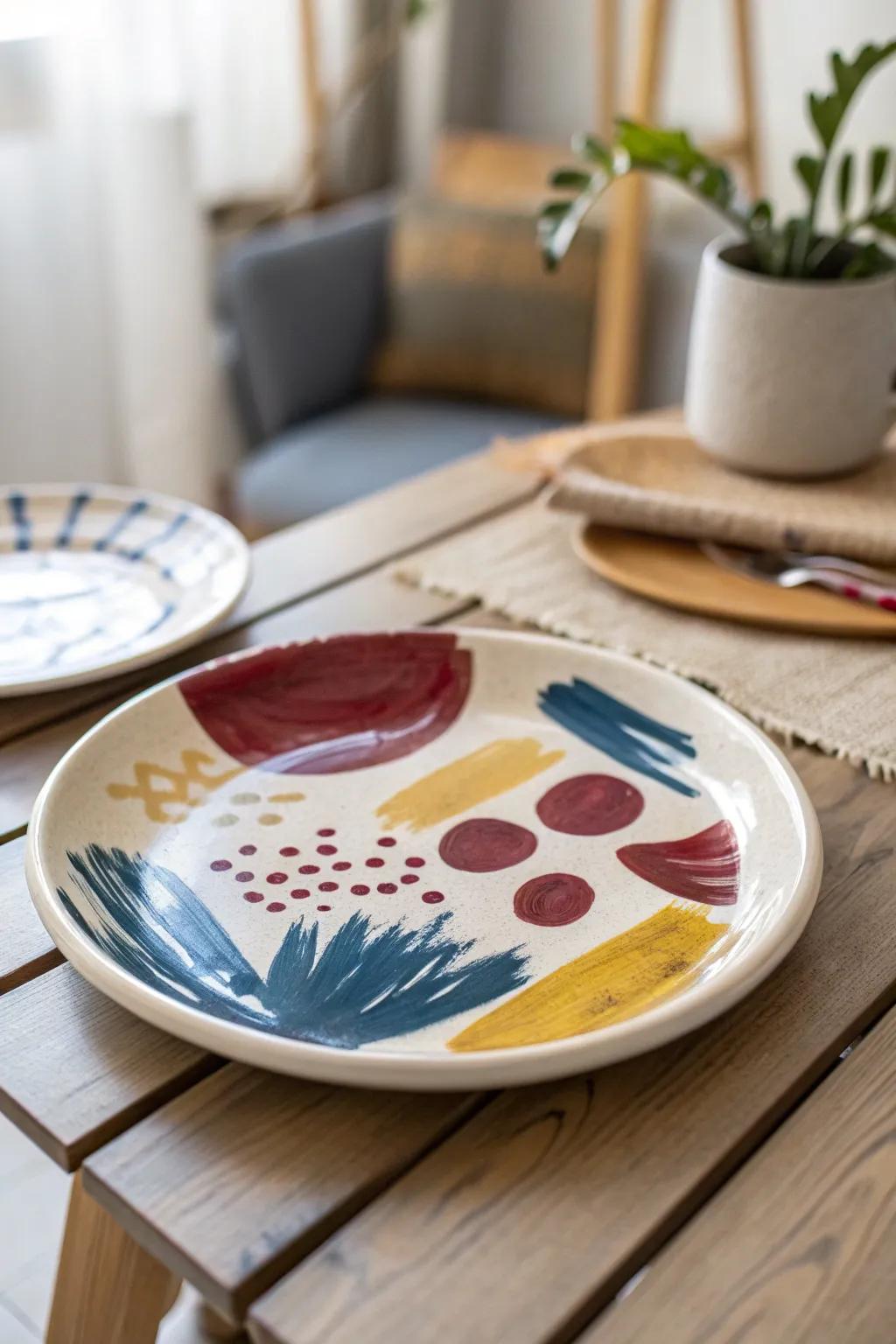 Unleash your creativity with vibrant abstract art on simple ceramics.