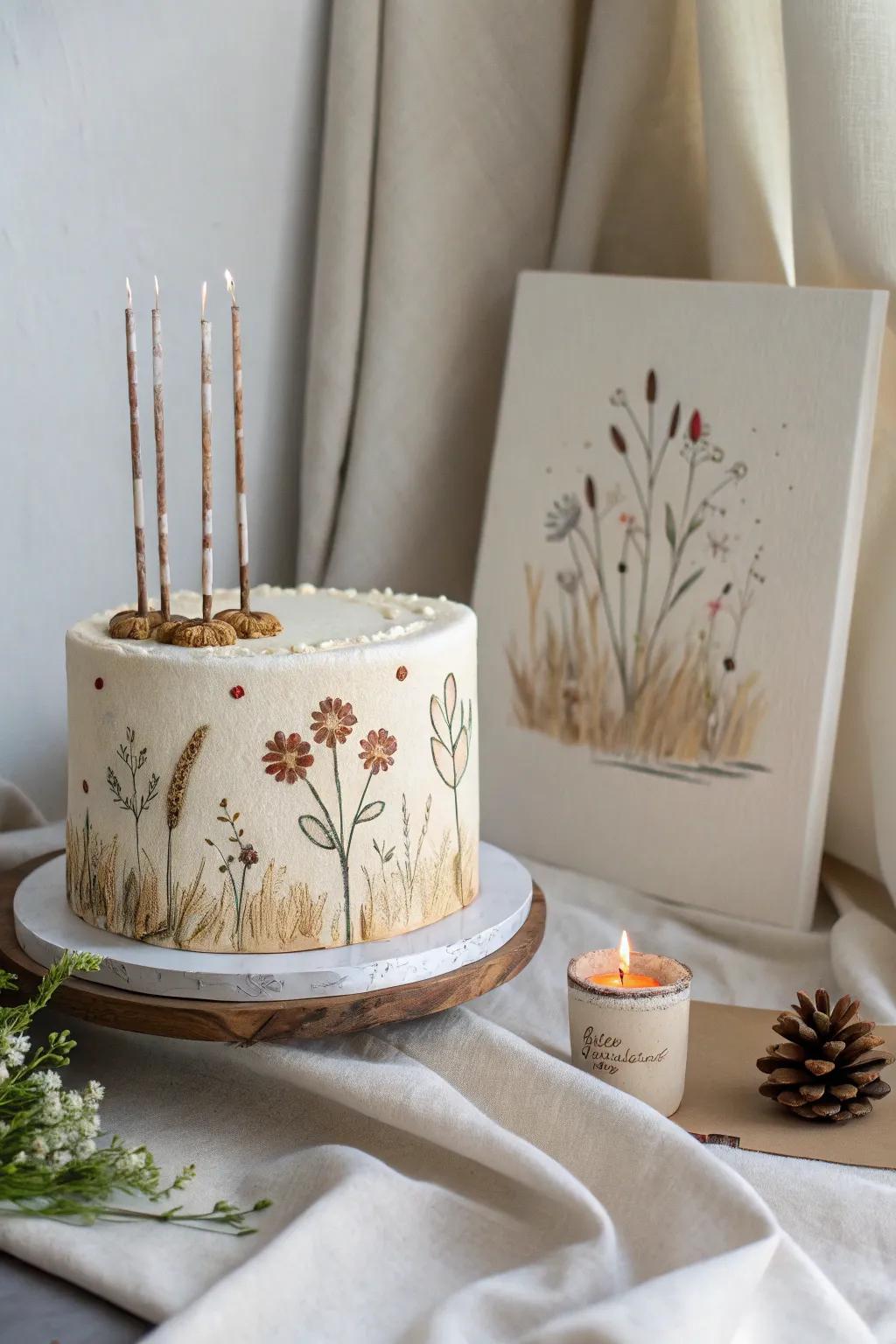 Celebrate simplicity and beauty with this charming birthday cake illustration, perfect for adding a sweet touch to any space.