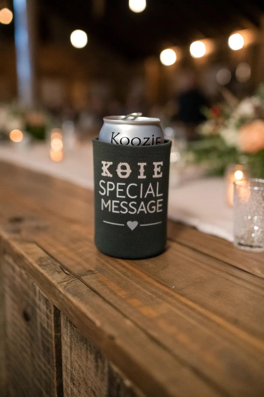 Capture the memory of a special day with a personalized koozie that speaks volumes.