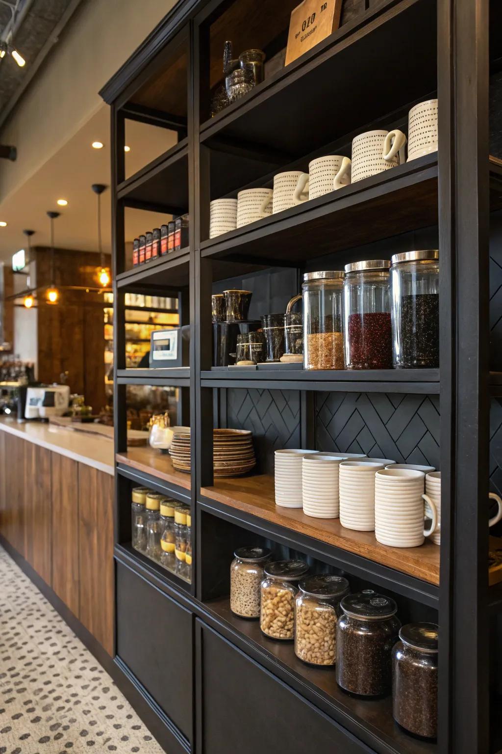 Open concept storage for a functional and stylish coffee bar