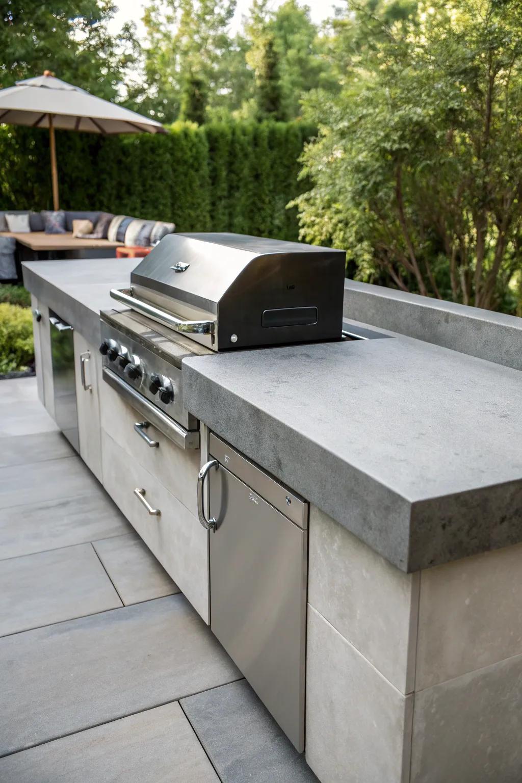 Elevate your outdoor space with DIY concrete countertops – where industrial chic meets natural charm.