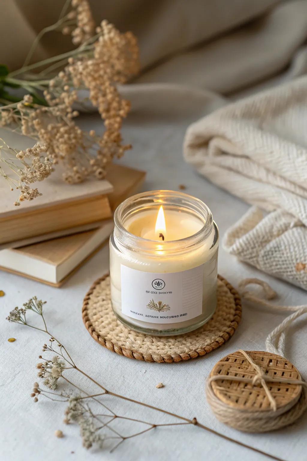 Handcrafted elegance: A scented candle perfect for your bridal shower favors.