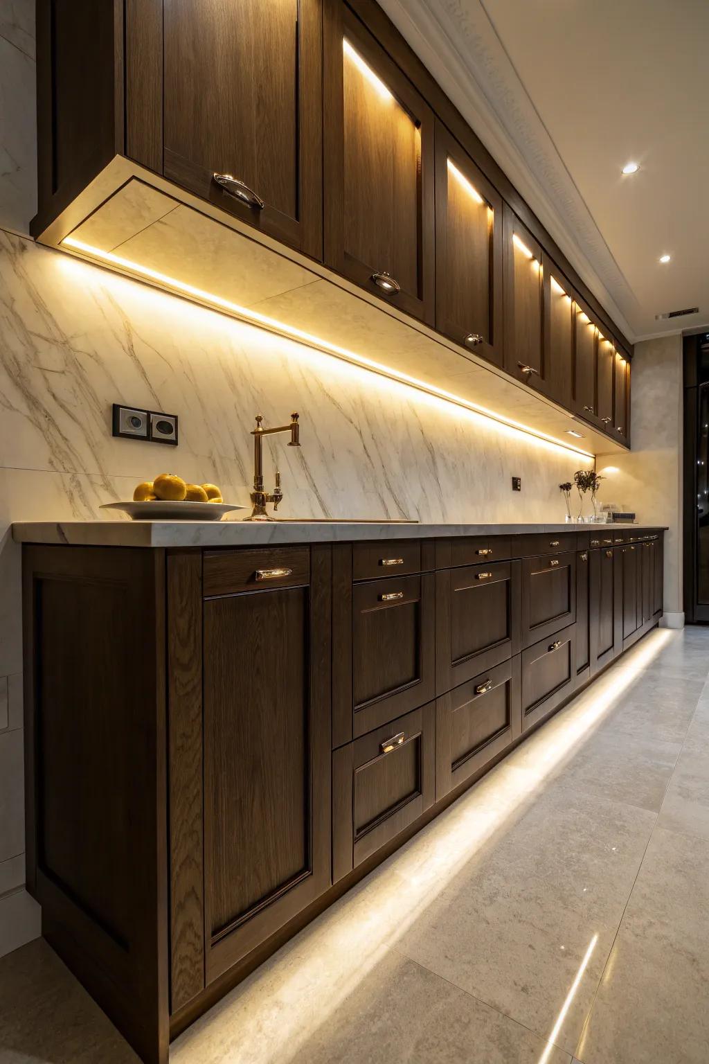 Elevate your kitchen's style and functionality with chic under-cabinet lighting.