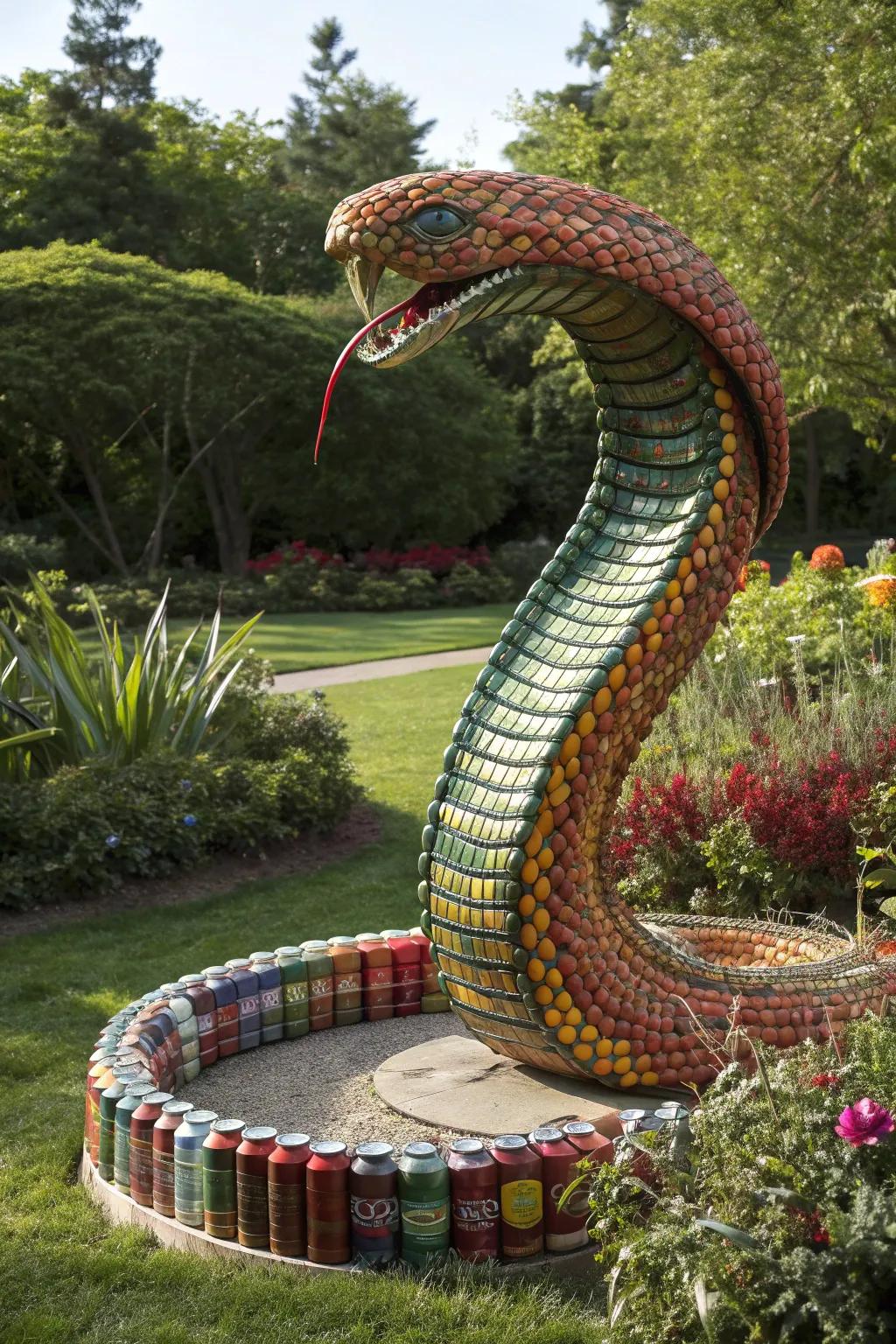Transform your garden into a wild realm with this striking can-constructed serpent!