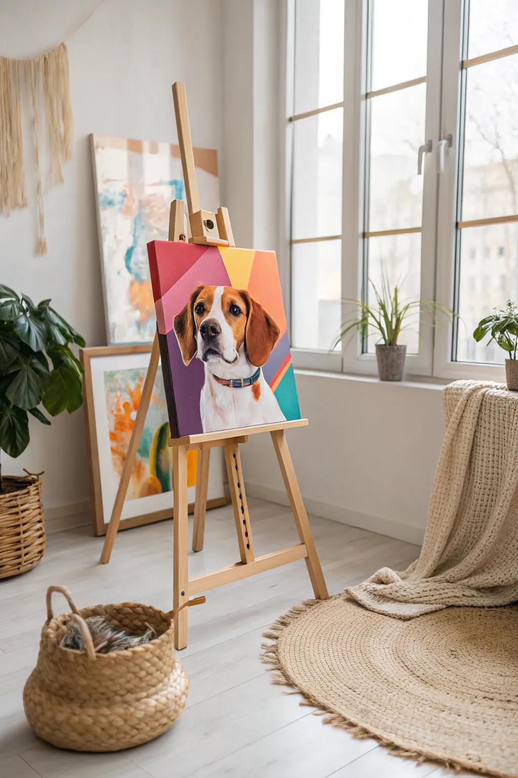 Unleash creativity with a color block portrait: where bold colors meet playful paws!