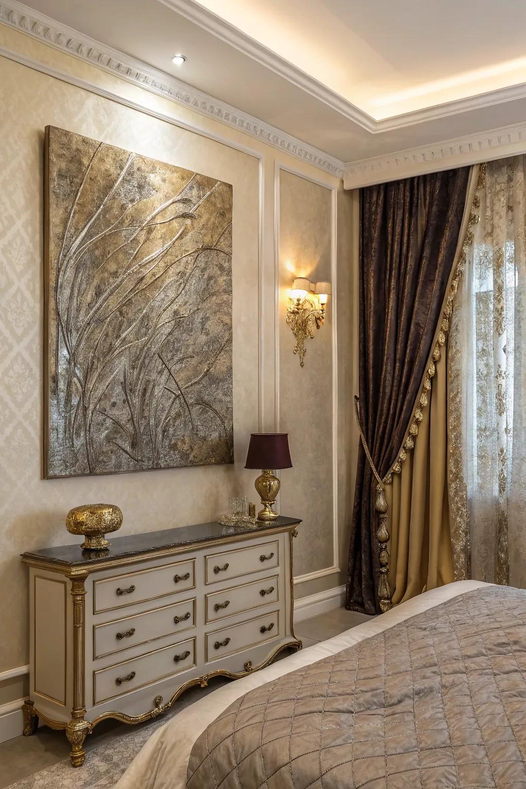 Introduce depth with a textured and metallic canvas.