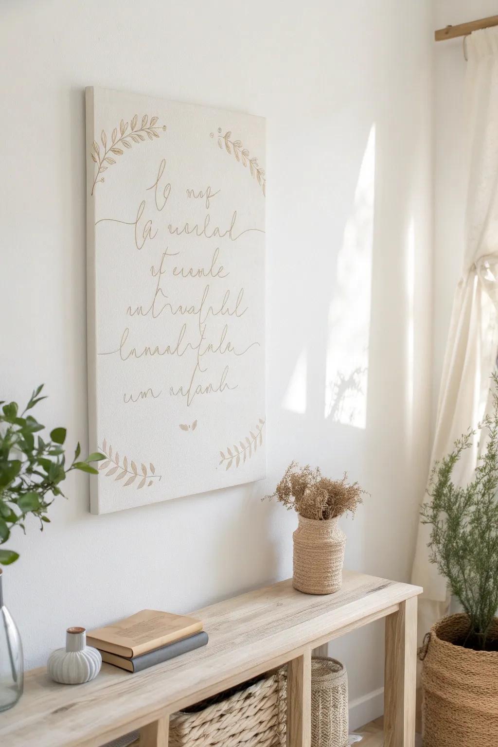 Elevate your space with the grace of inspiring words captured in minimalist art.