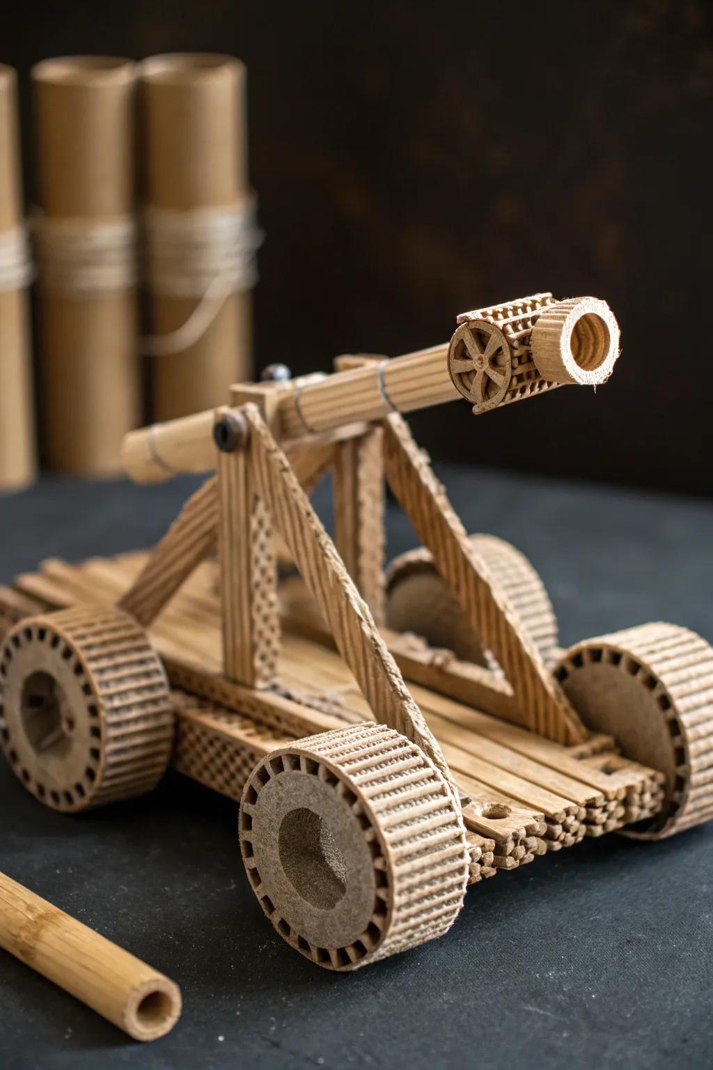 Ingenious Recycling: Transform Cardboard Tubes into a Stylish Catapult Design.