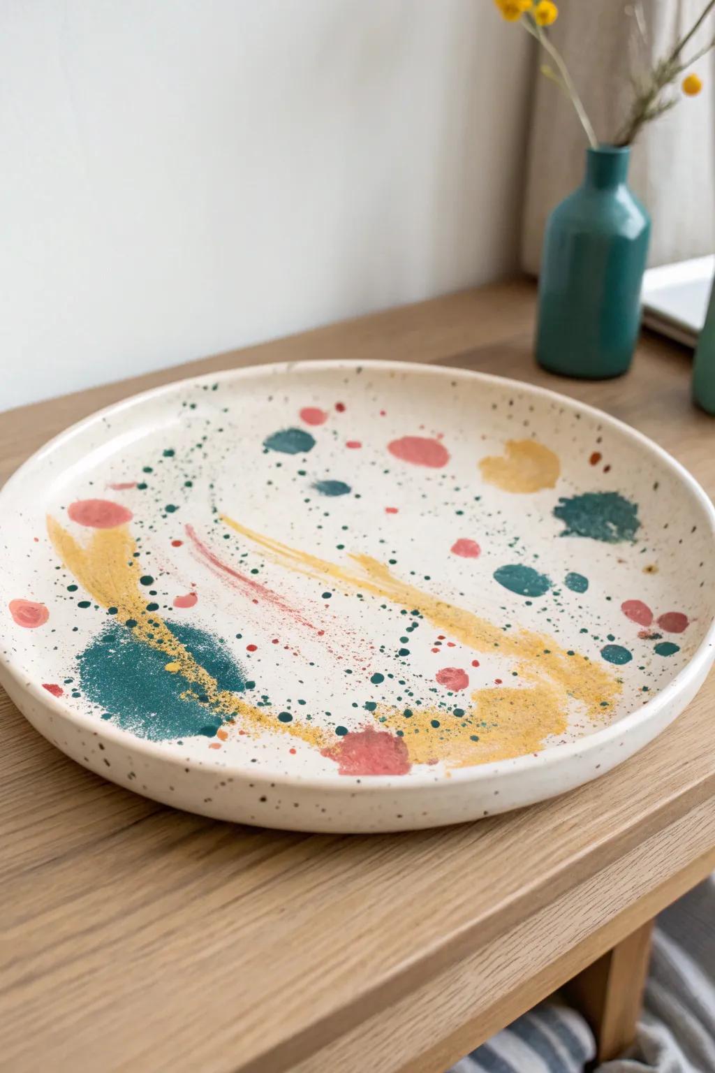 Add a splash of vibrant color to your table with a handcrafted ceramic platter that embodies minimalist elegance and boho charm.