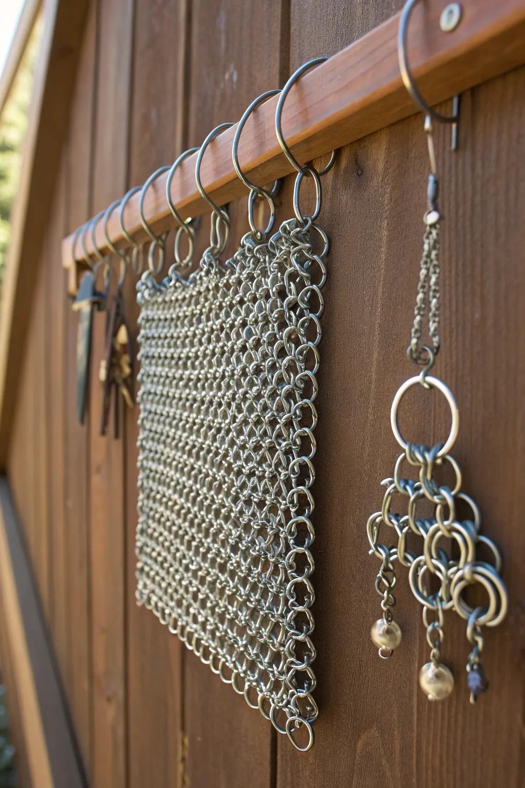 Elevate your accessory display with a sleek chainmail jewelry organizer.