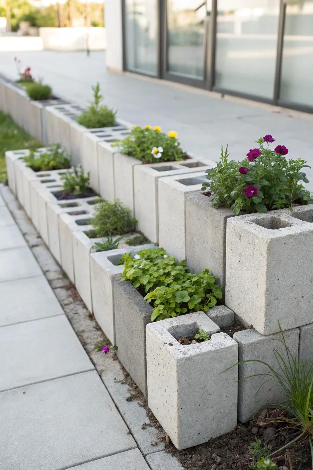 Transform your garden with chic and creative concrete block edging. 🌿✨ #GardenDesign #MinimalistBeauty