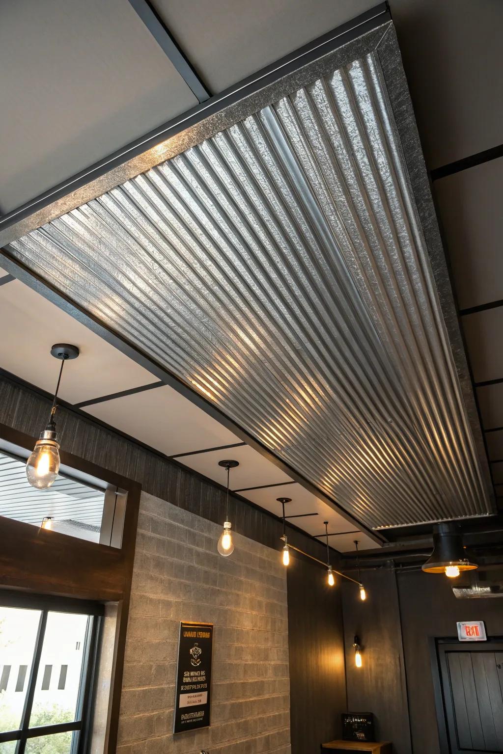 Elevate your space with industrial flair using corrugated metal ceiling panels!