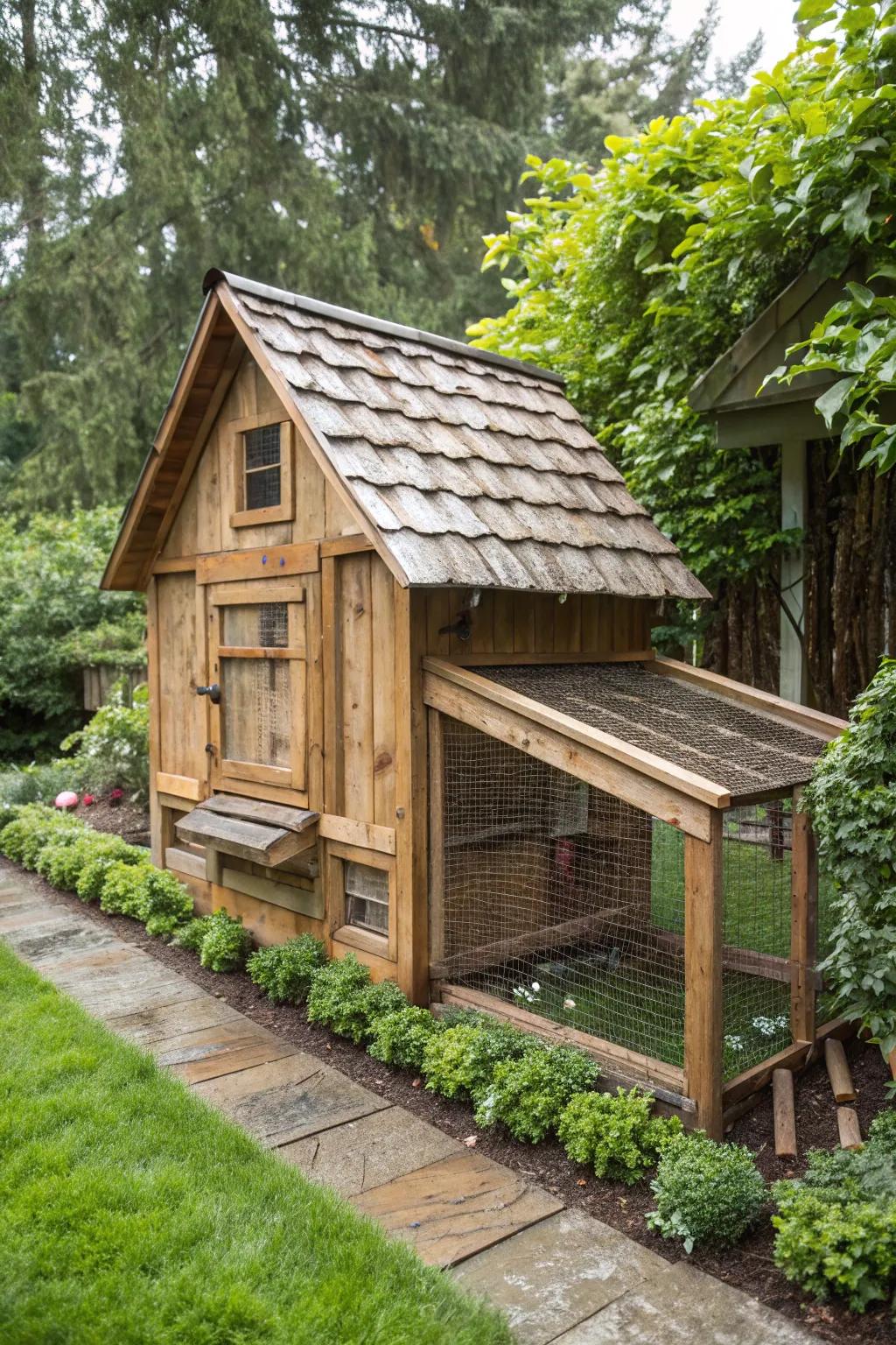 A cozy retreat for your feathered friends: where style meets function in the perfect chicken coop haven.