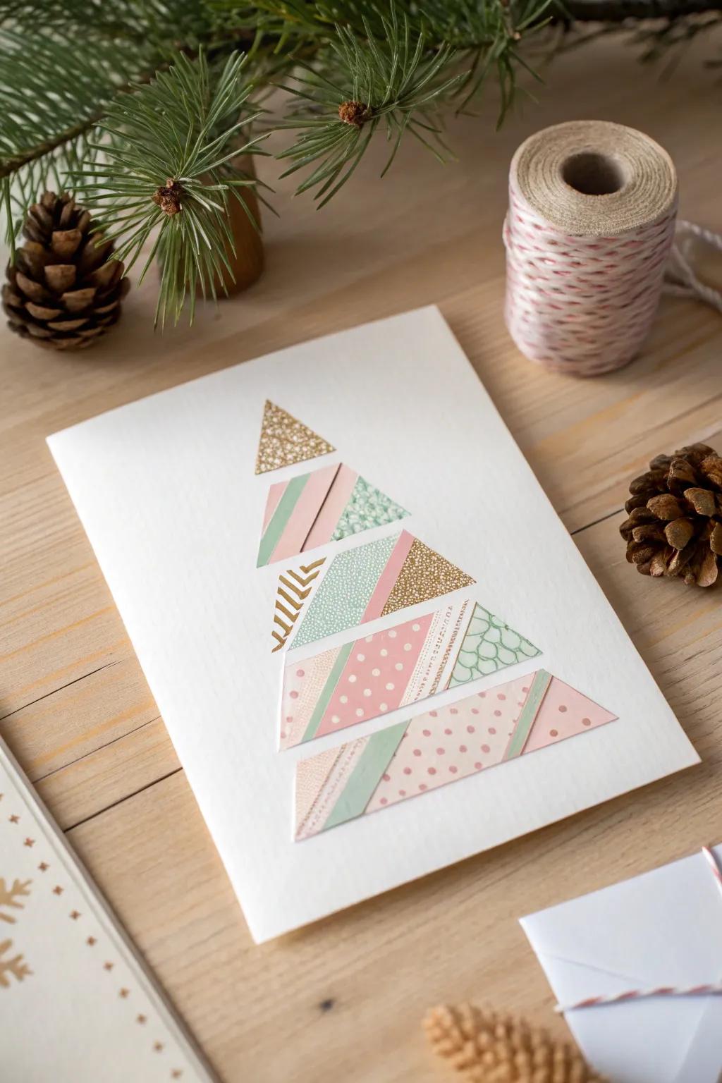 Craft your own holiday magic with a simple yet elegant tape tree card. Perfect for last-minute creativity!
