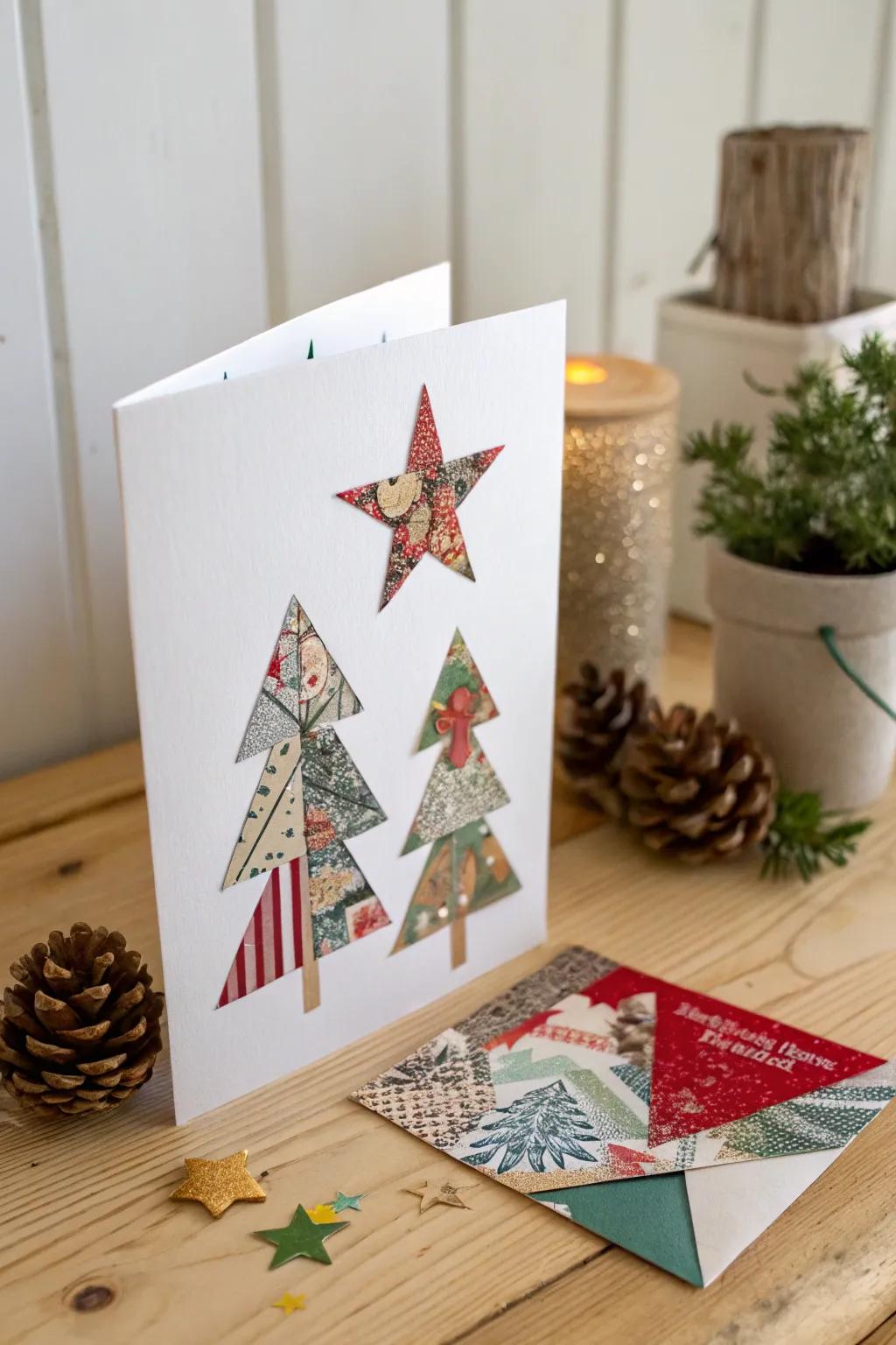 Eco-friendly Christmas cheer: Create unique cards with recycled magazine cutouts for a festive touch!