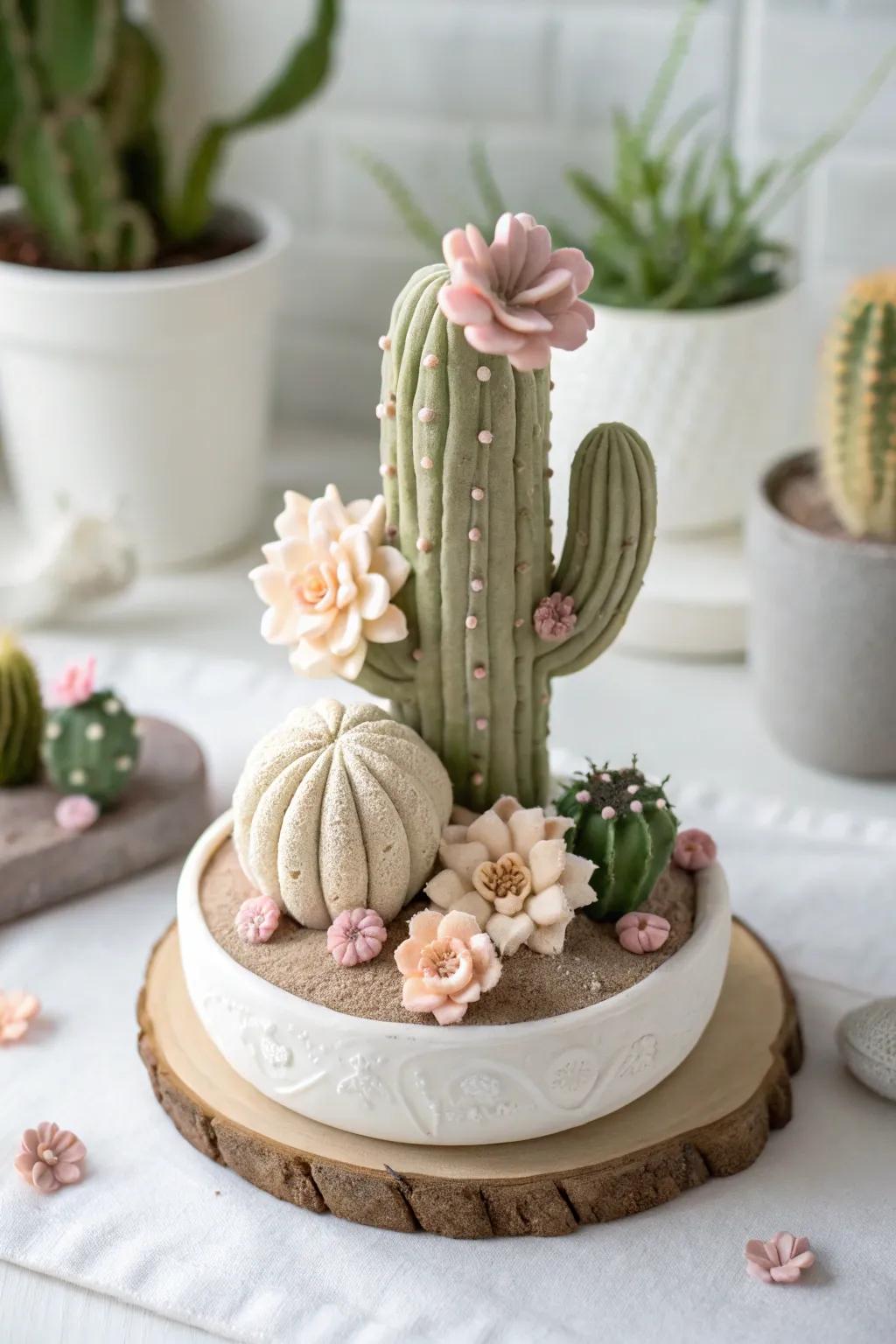 Bring a touch of nature indoors with this charming clay cactus creation – where craftsmanship meets minimalist elegance.