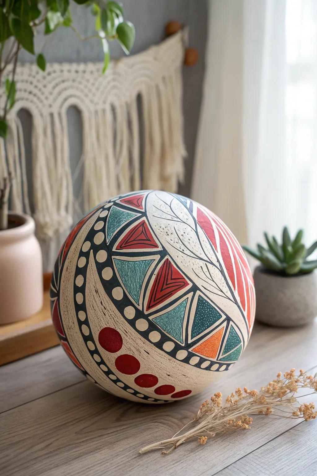 Discover the allure of abstract artistry with this stunning clay sphere, where bold colors meet minimalist elegance.