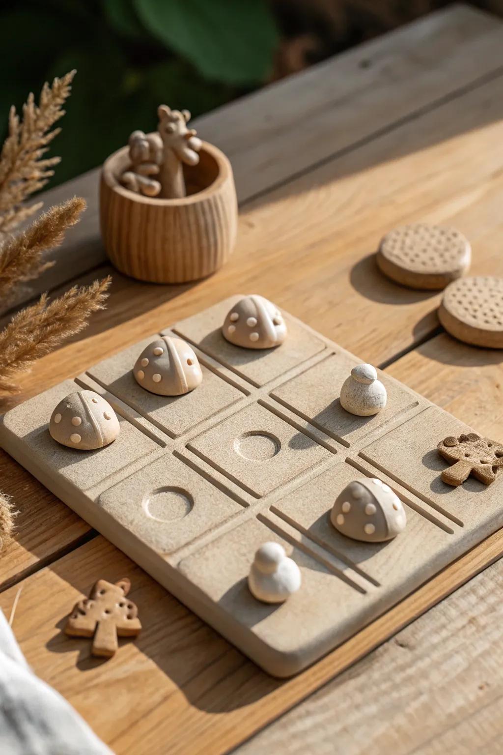 Step into a whimsical forest with this enchanting clay tic tac toe set, perfect for adding a touch of magic to any gathering.