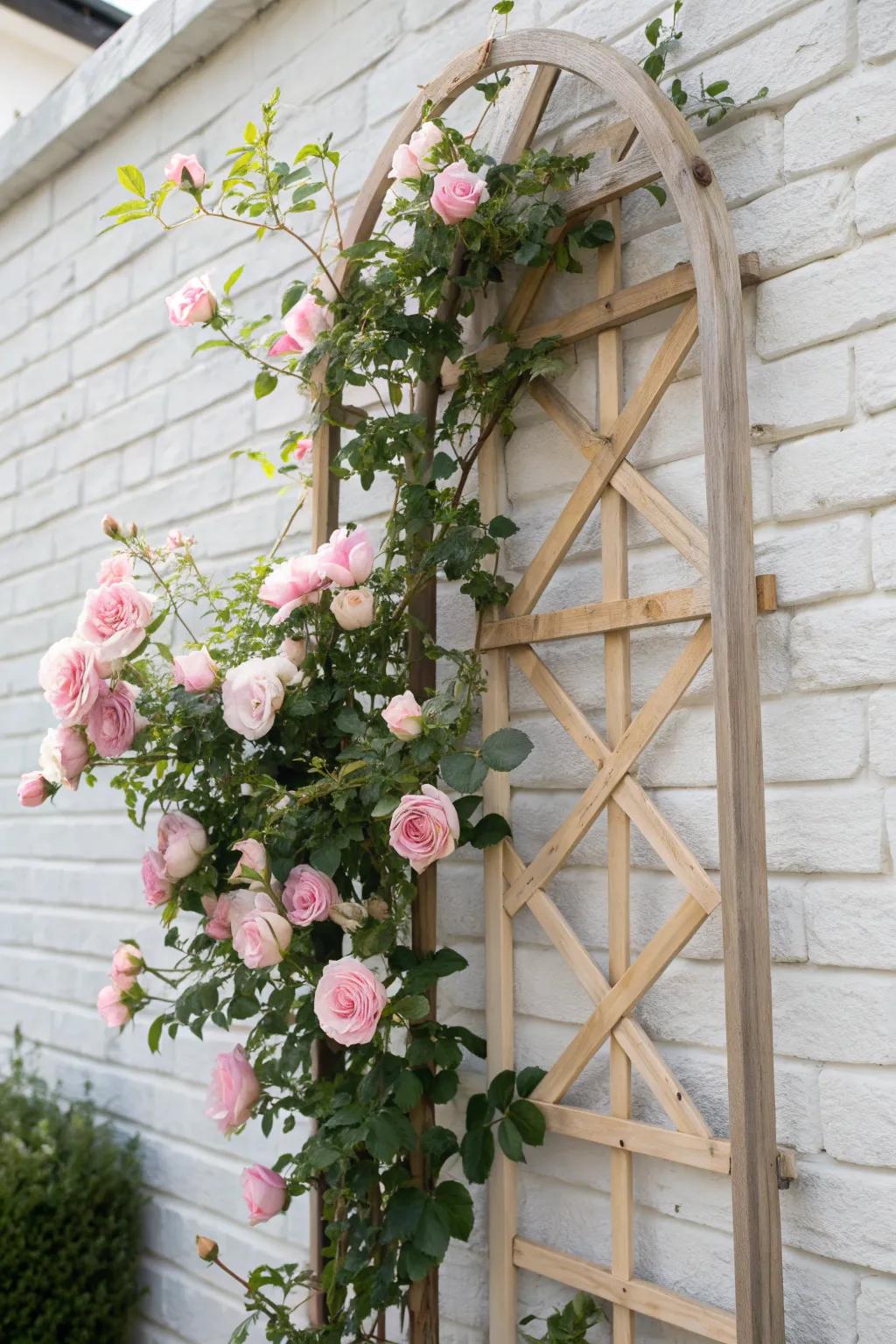 Transform your garden space with the timeless elegance of climbing roses on a handcrafted trellis.