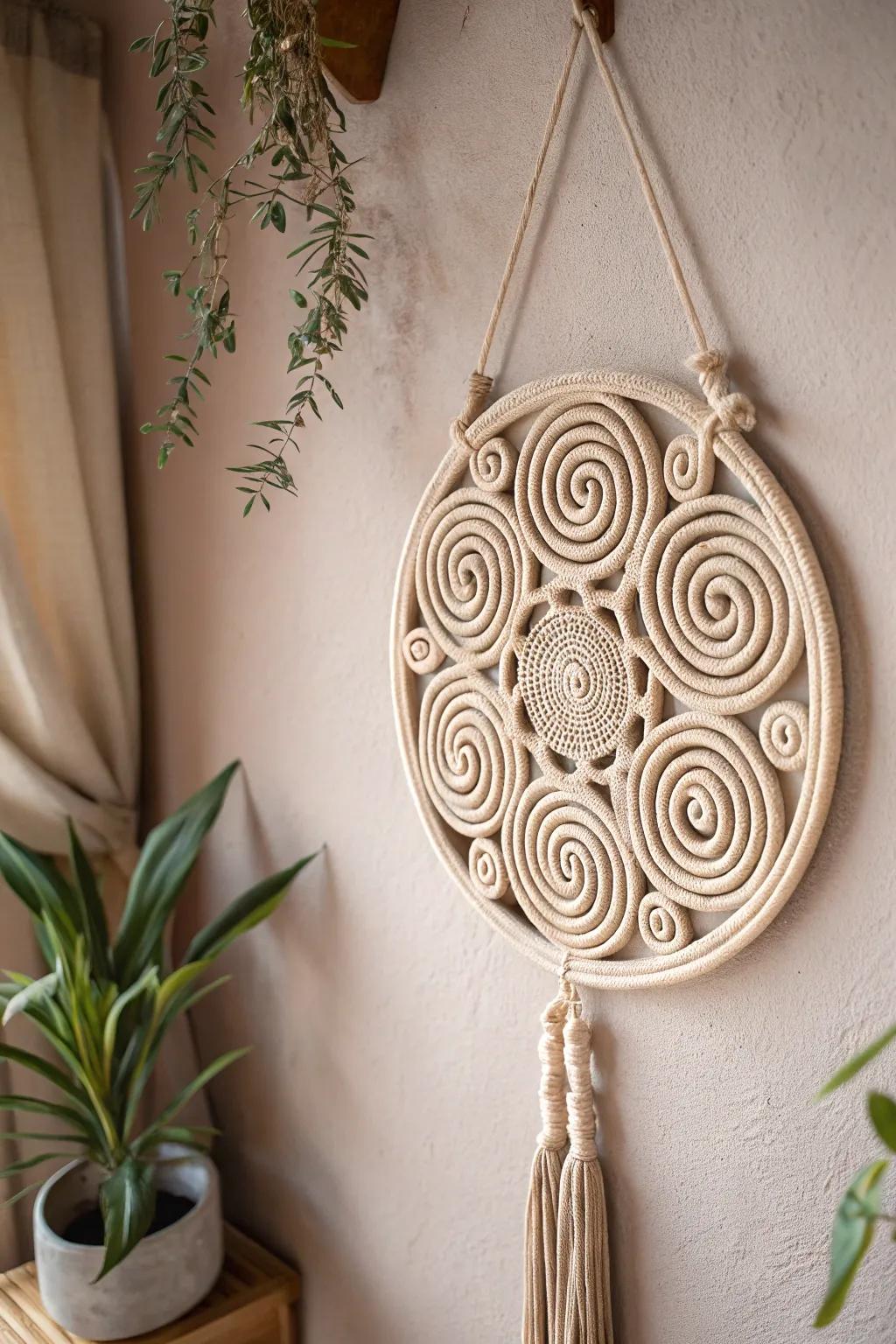 Transform your space with a charming coil pottery wall hanging that blends minimalism with bohemian flair.