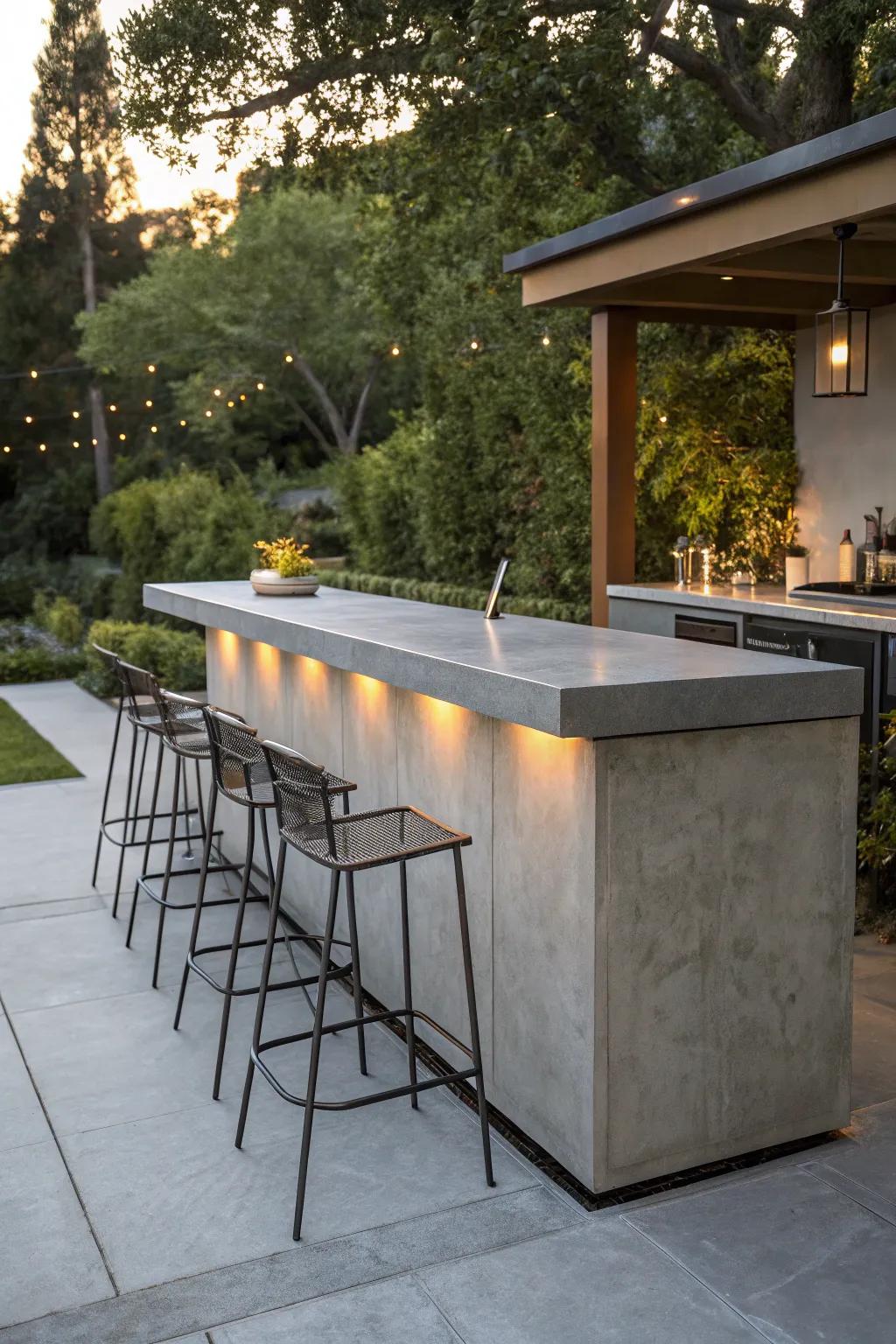 Elevate your outdoor gatherings with a stylish concrete bar top that stands the test of time.