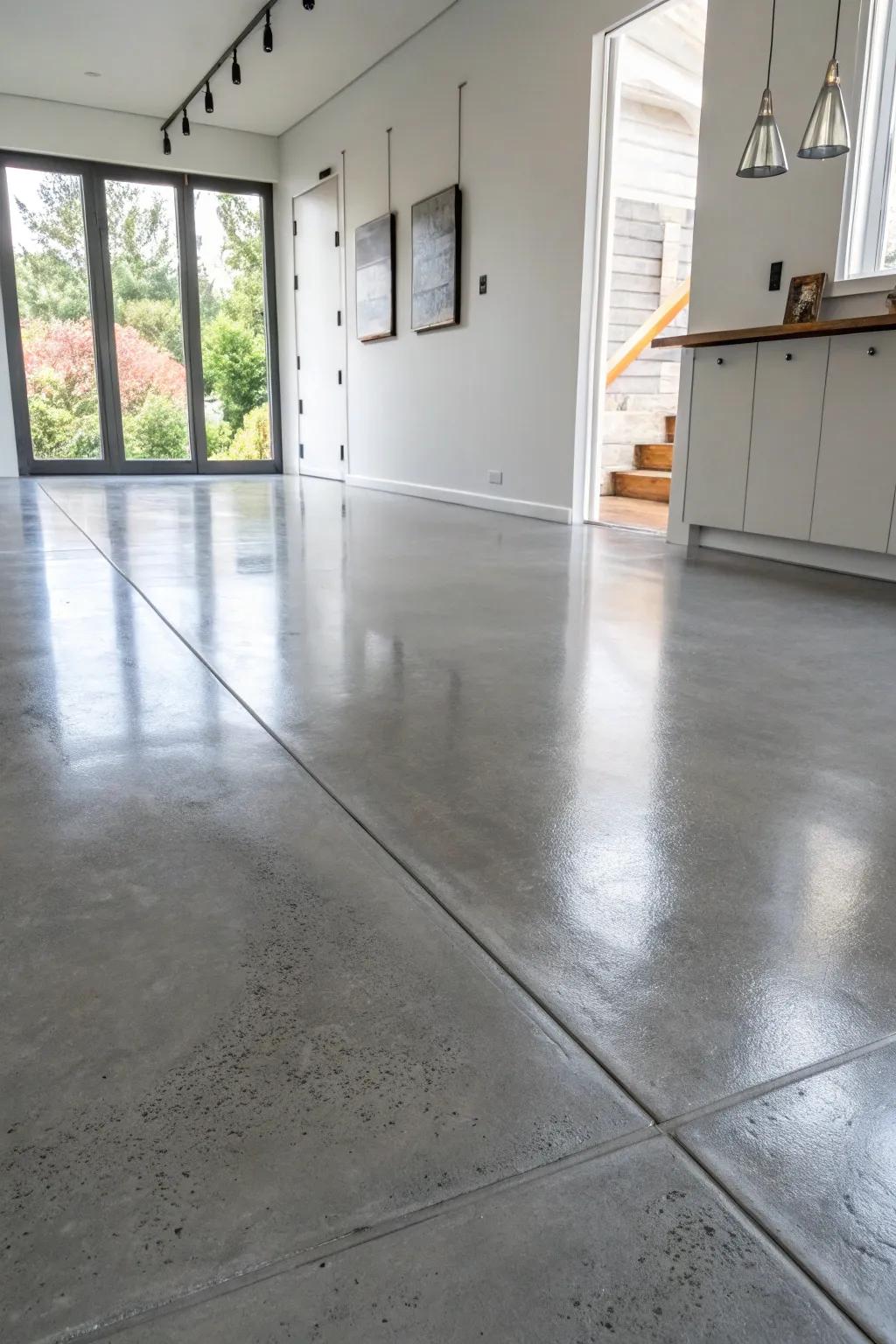 Discover the elegance of monochrome magic with sleek gray concrete floors.
