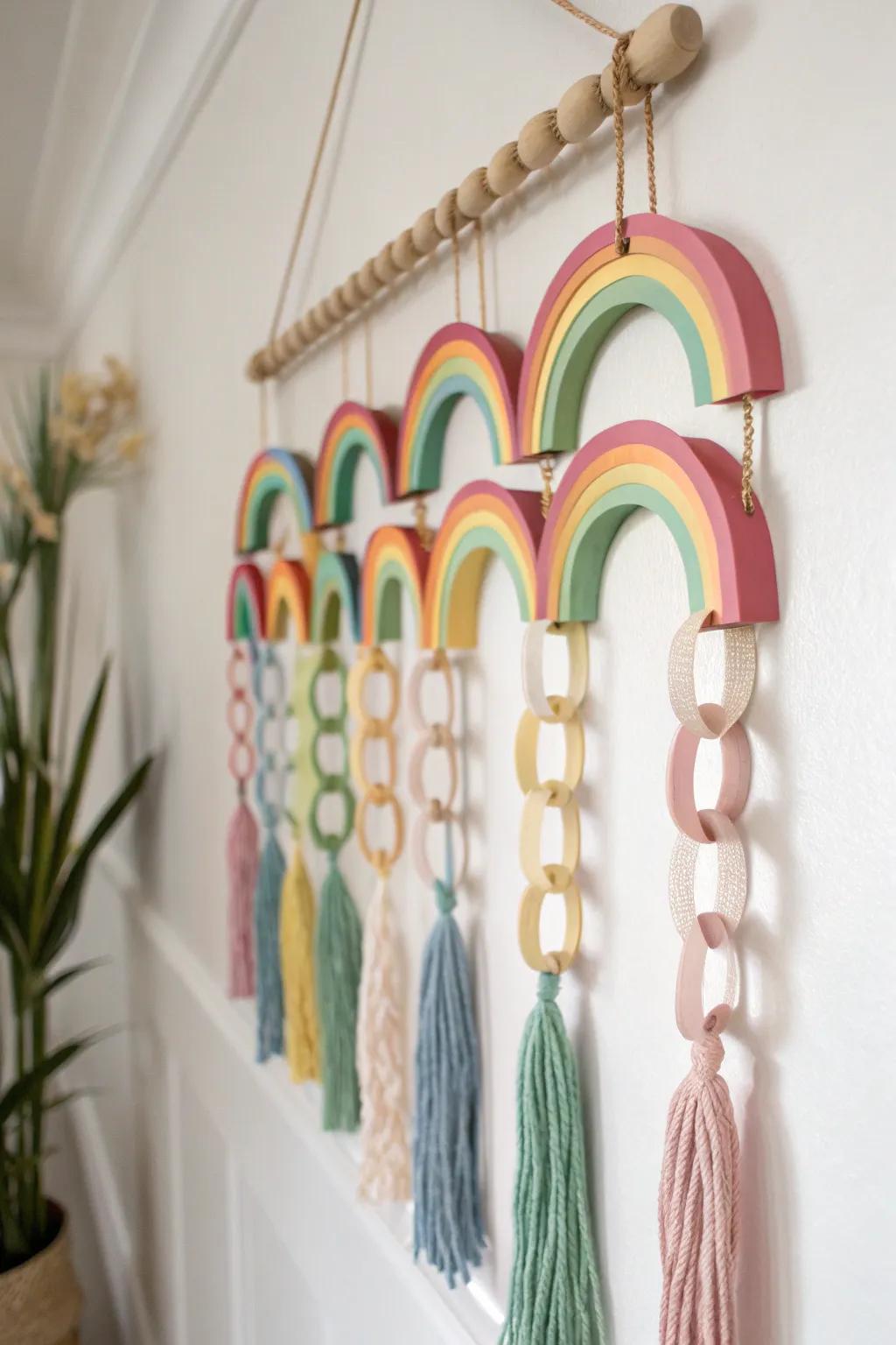 Add a splash of color and creativity to your home with this stunning rainbow paper chain wall hanging!