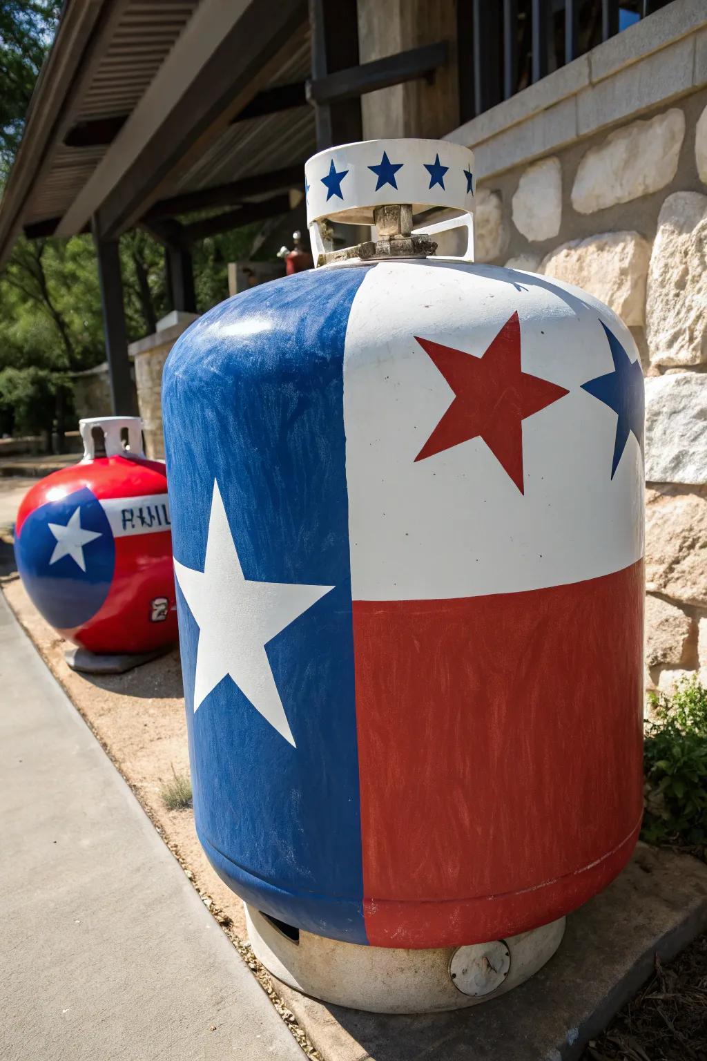 Bold and Patriotic: Transform your propane tank with a Texas flag motif.