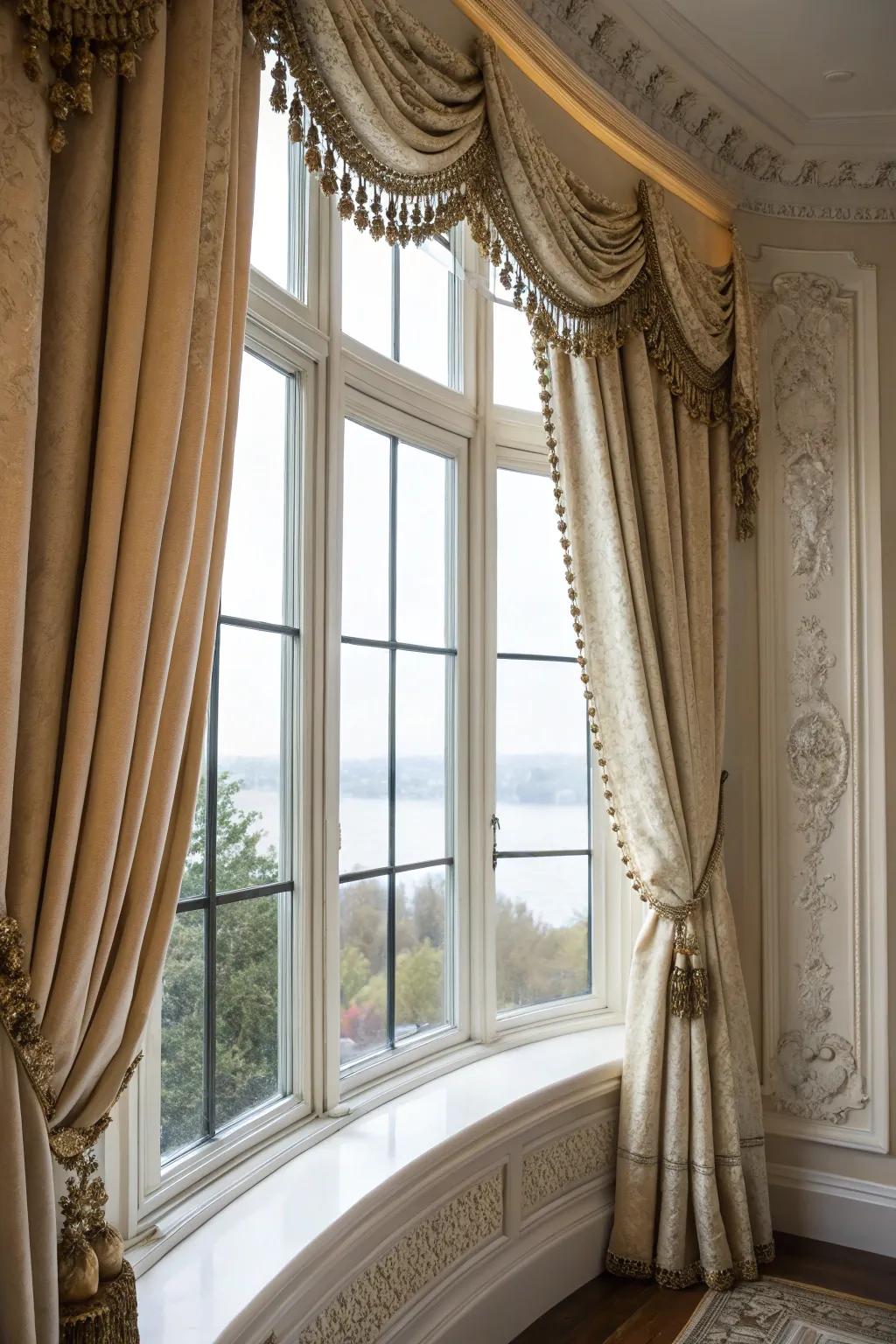 Statement curtain rods add architectural interest.