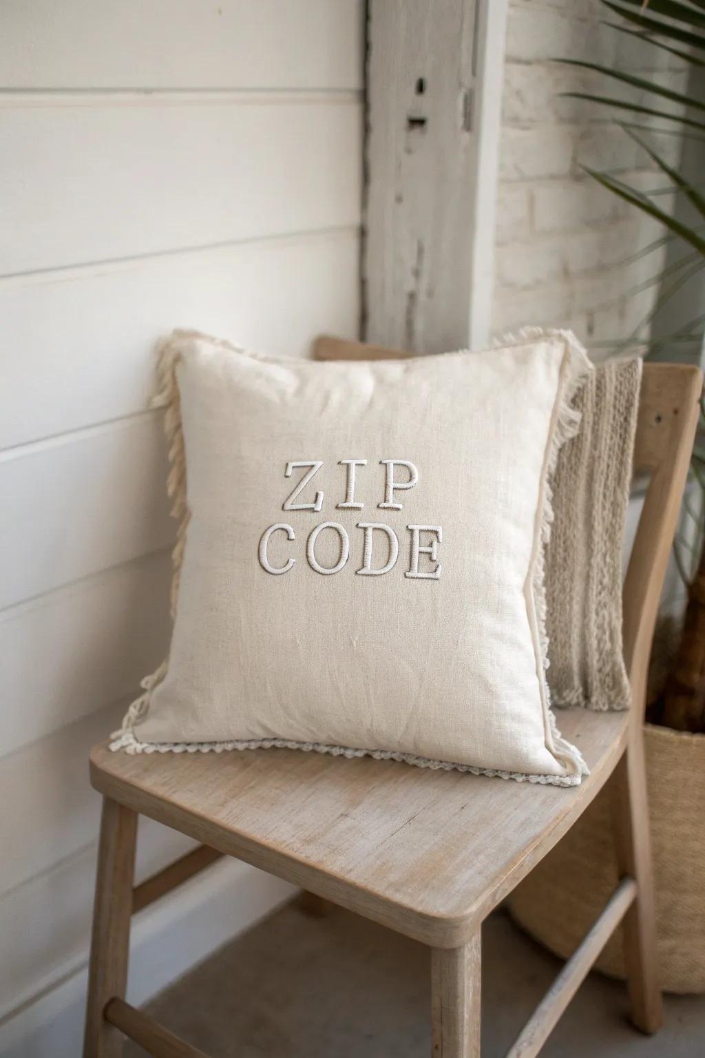 Celebrate the places close to your heart with a bespoke zip code pillow — where simplicity meets sentiment.