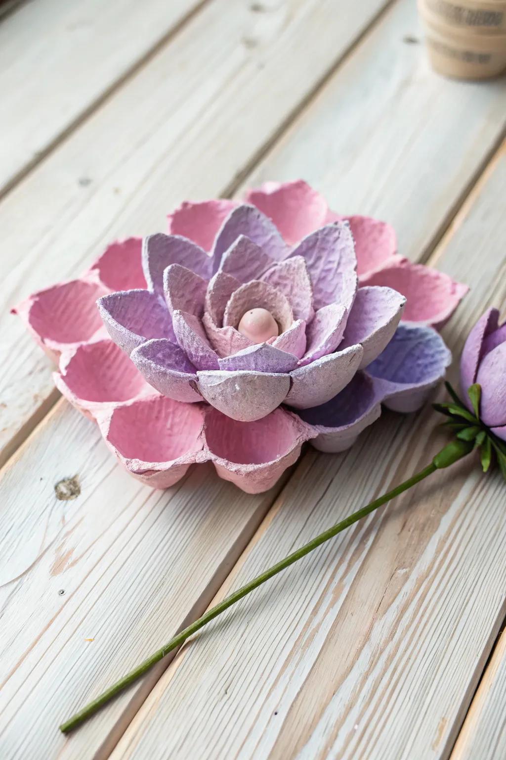 Transform everyday materials into enchanting blooms with this delightful egg carton flower art.