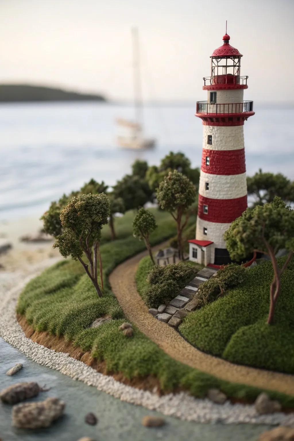 Transform your island dreams into reality with this charming miniature lighthouse centerpiece. #DIYIsland #CreativeLandmarks
