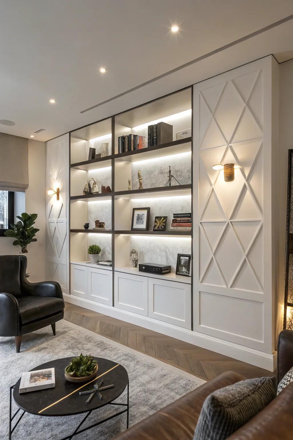 Transform your space with sleek built-in drywall shelving that merges style with functionality.