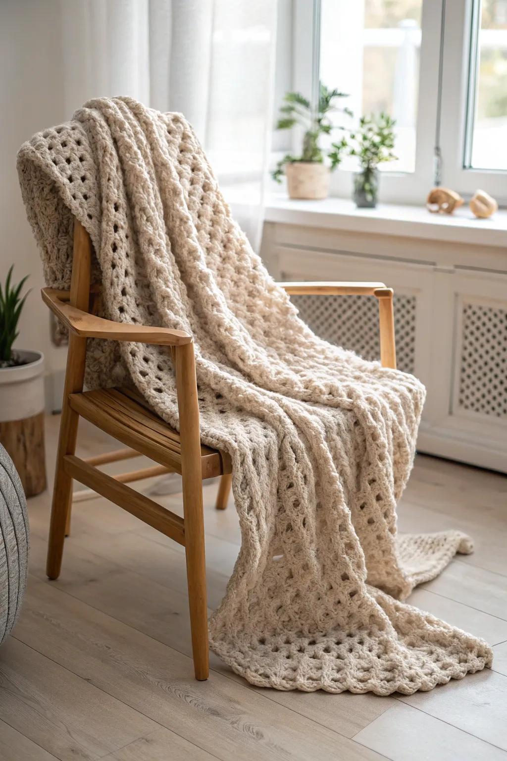 Wrap yourself in the cozy elegance of waffle stitch warmth, where simplicity meets artisan craftsmanship.