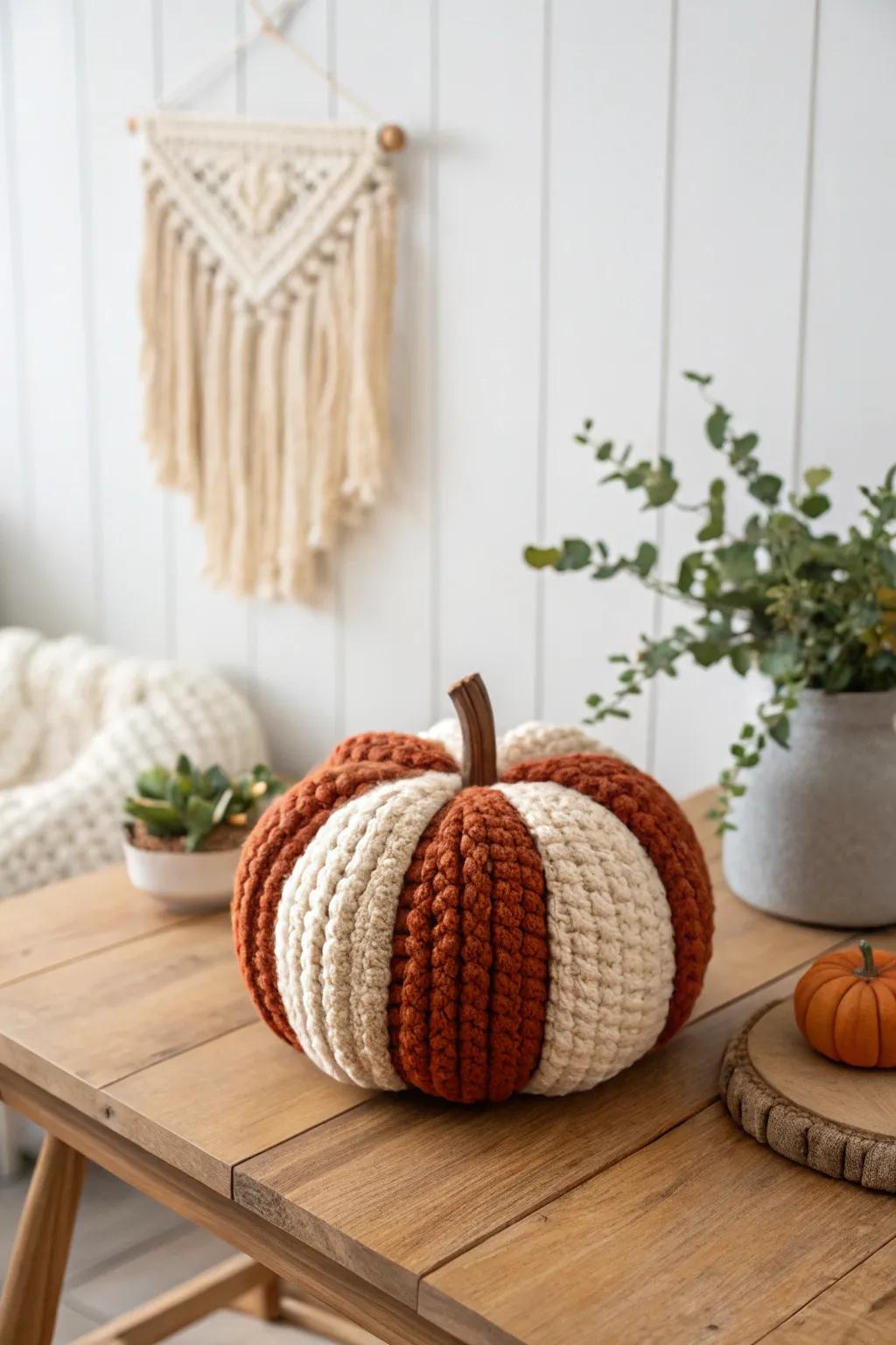 Add a cozy touch to your fall decor with handcrafted crochet pumpkins, perfect for a minimalist and boho-inspired home.