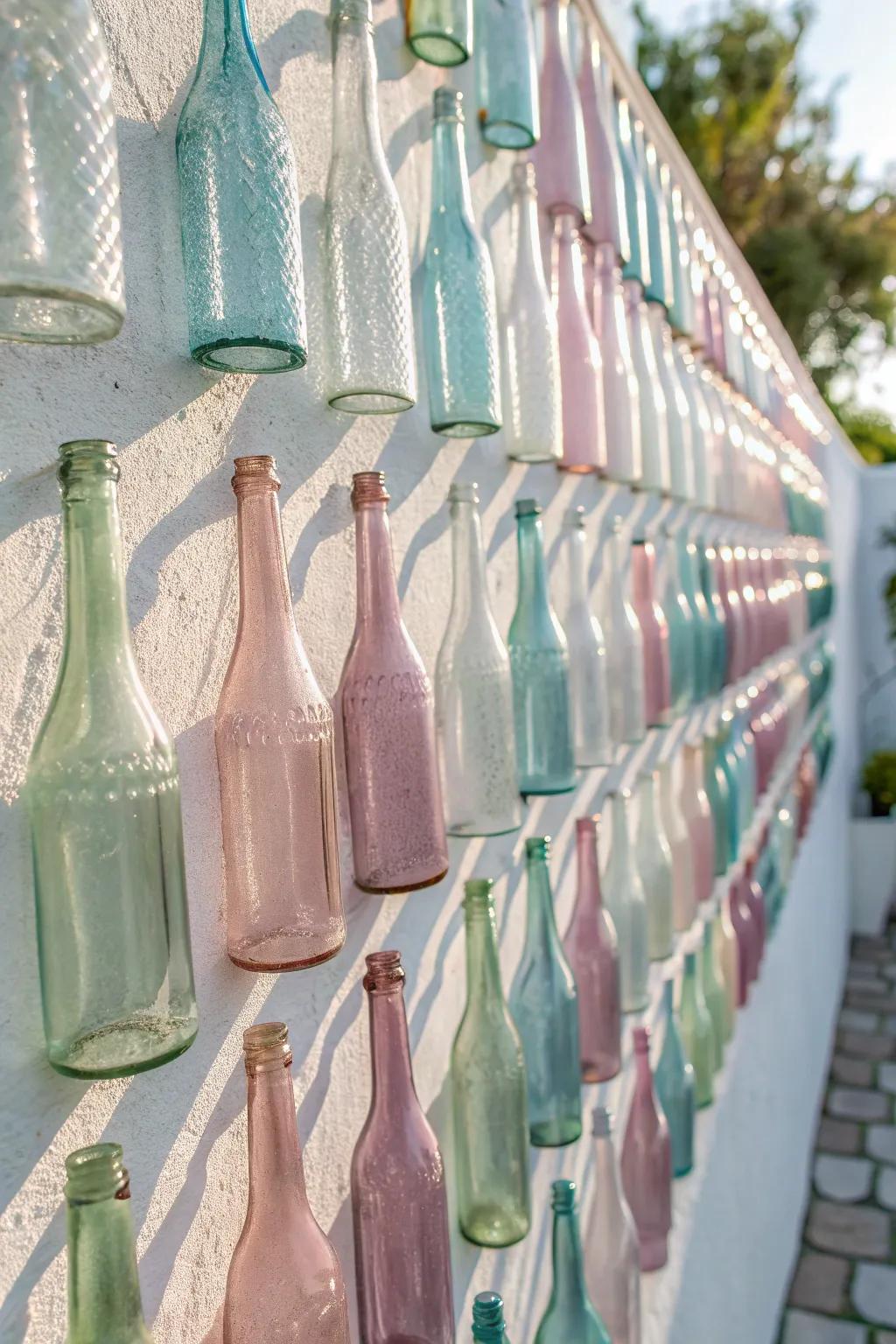 Transform your walls with the delicate beauty of cut bottle art, where simplicity meets creativity in a stunning display.