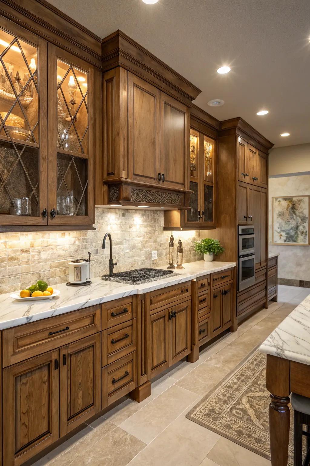 A mix of materials adds depth and texture to the kitchen.