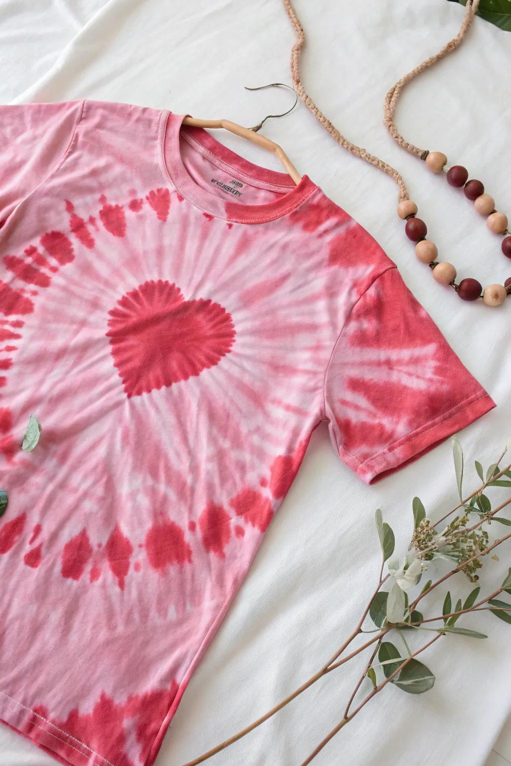 Embrace the 70s with a groovy tie-dye heart explosion, perfect for a stylish Valentine's Day!