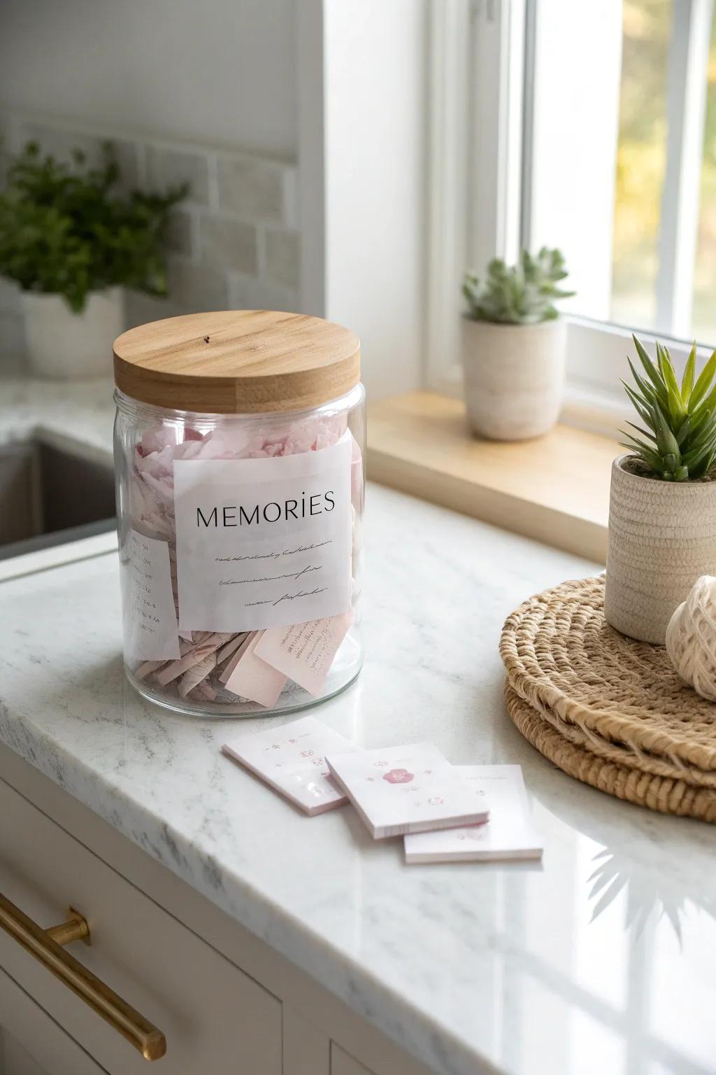 Capture your love story one memory at a time with this charming Jar of Memories.