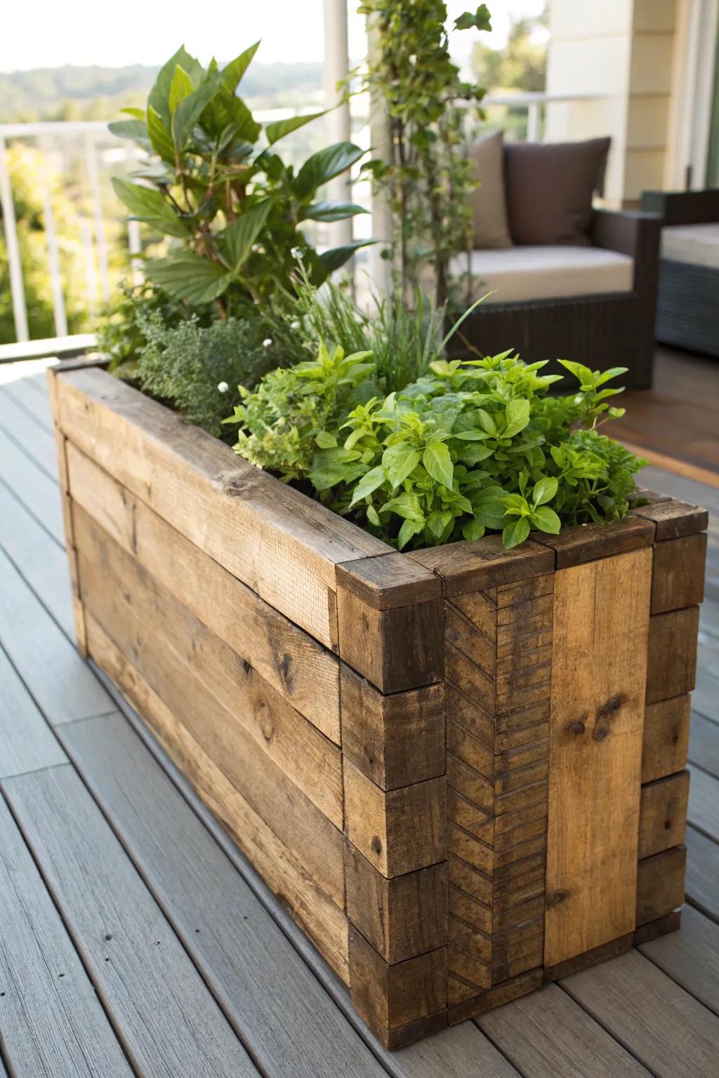Elevate your deck design with rustic DIY planters crafted from reclaimed wood. 🌿 #DeckMakeover #DIYPlanters