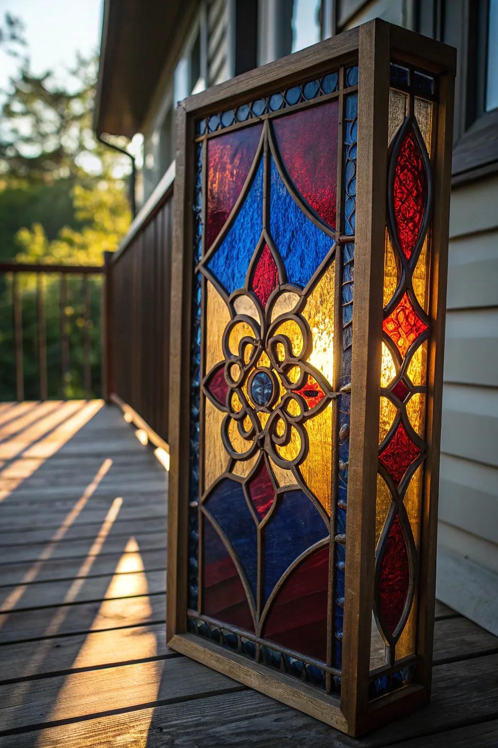 Transform your deck into a masterpiece with stunning stained glass panels that dance with the sunlight.